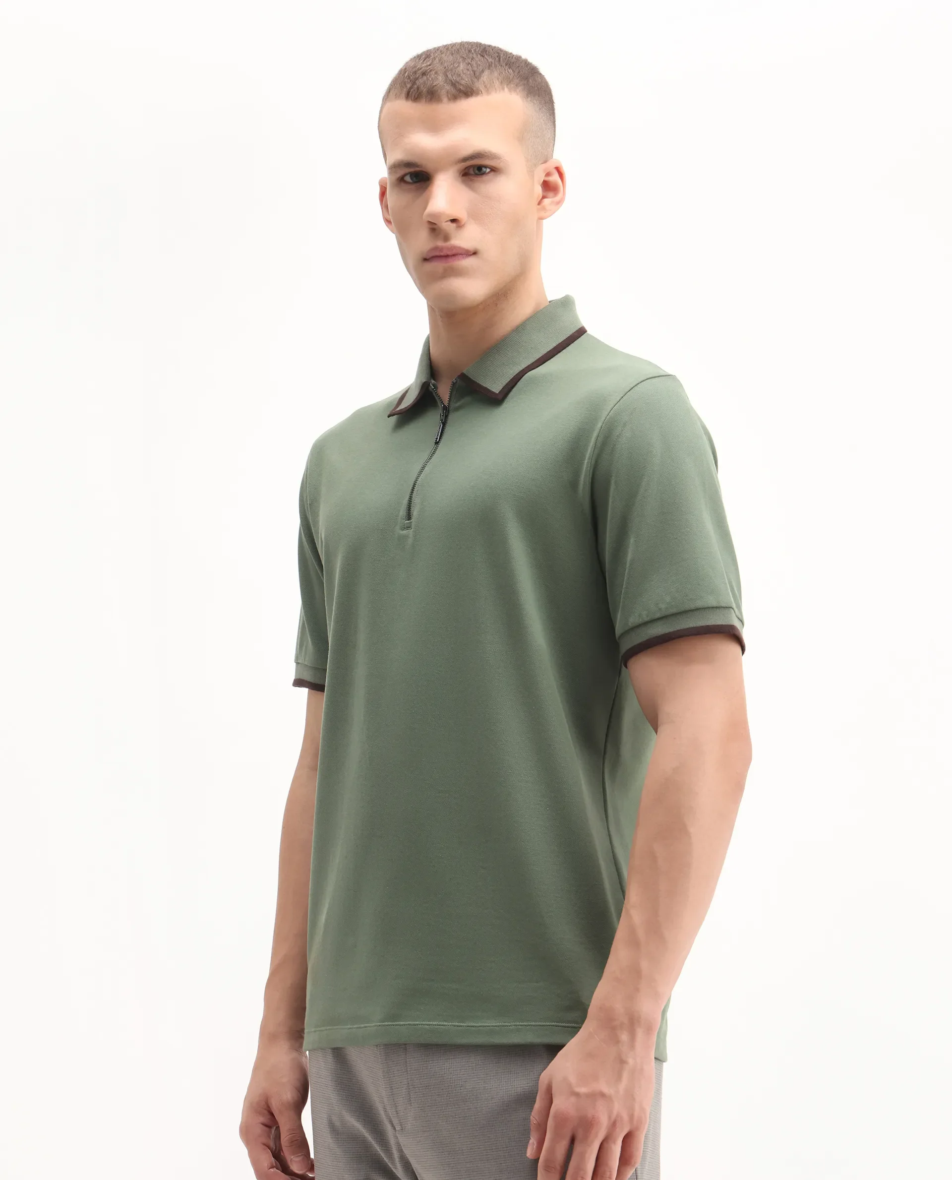 Rare Rabbit Men's Trog Dark Green Cotton Blend Plain Regular Fit Half Sleeve Polo - Image 5