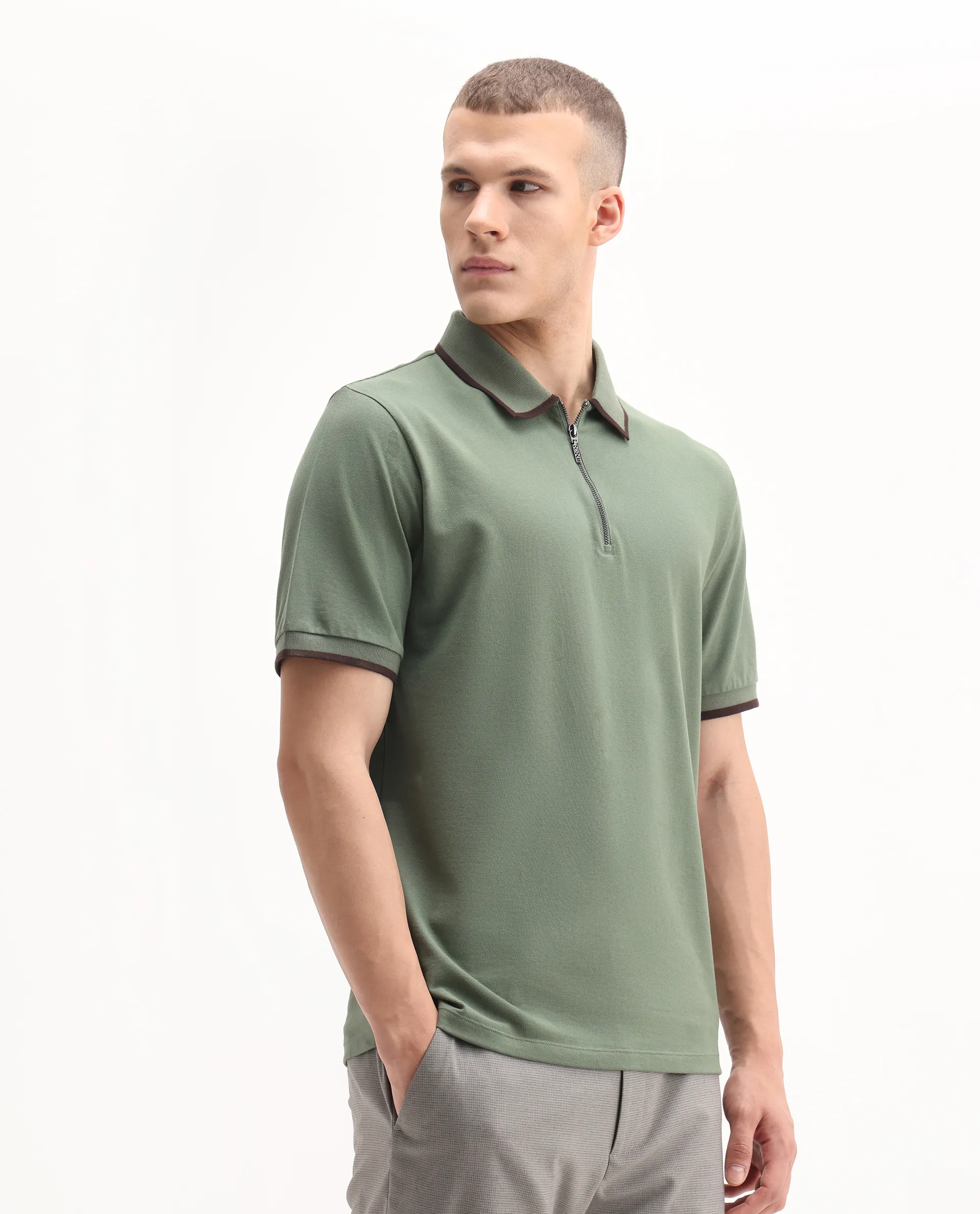 Rare Rabbit Men's Trog Dark Green Cotton Blend Plain Regular Fit Half Sleeve Polo - Image 6