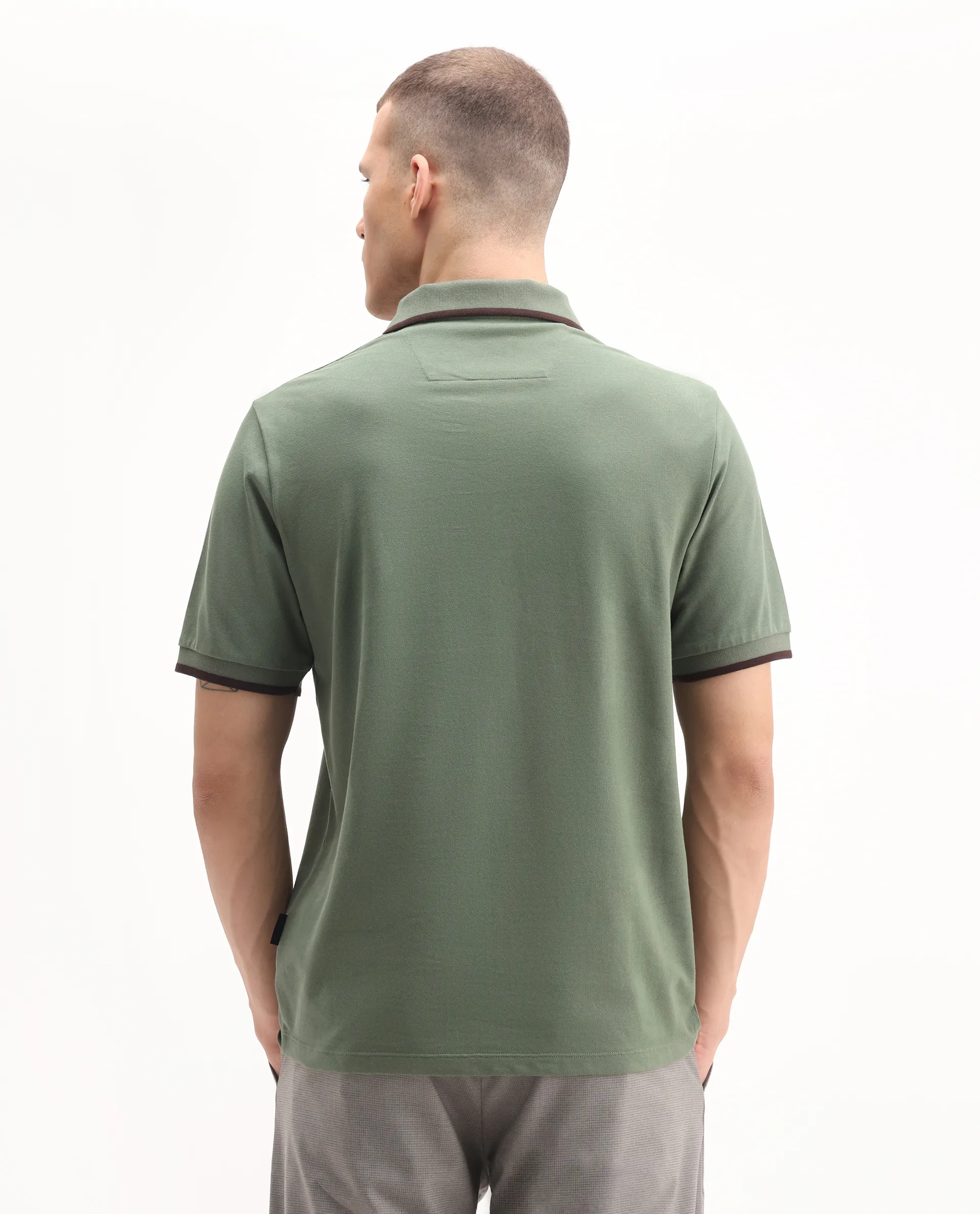 Rare Rabbit Men's Trog Dark Green Cotton Blend Plain Regular Fit Half Sleeve Polo - Image 7