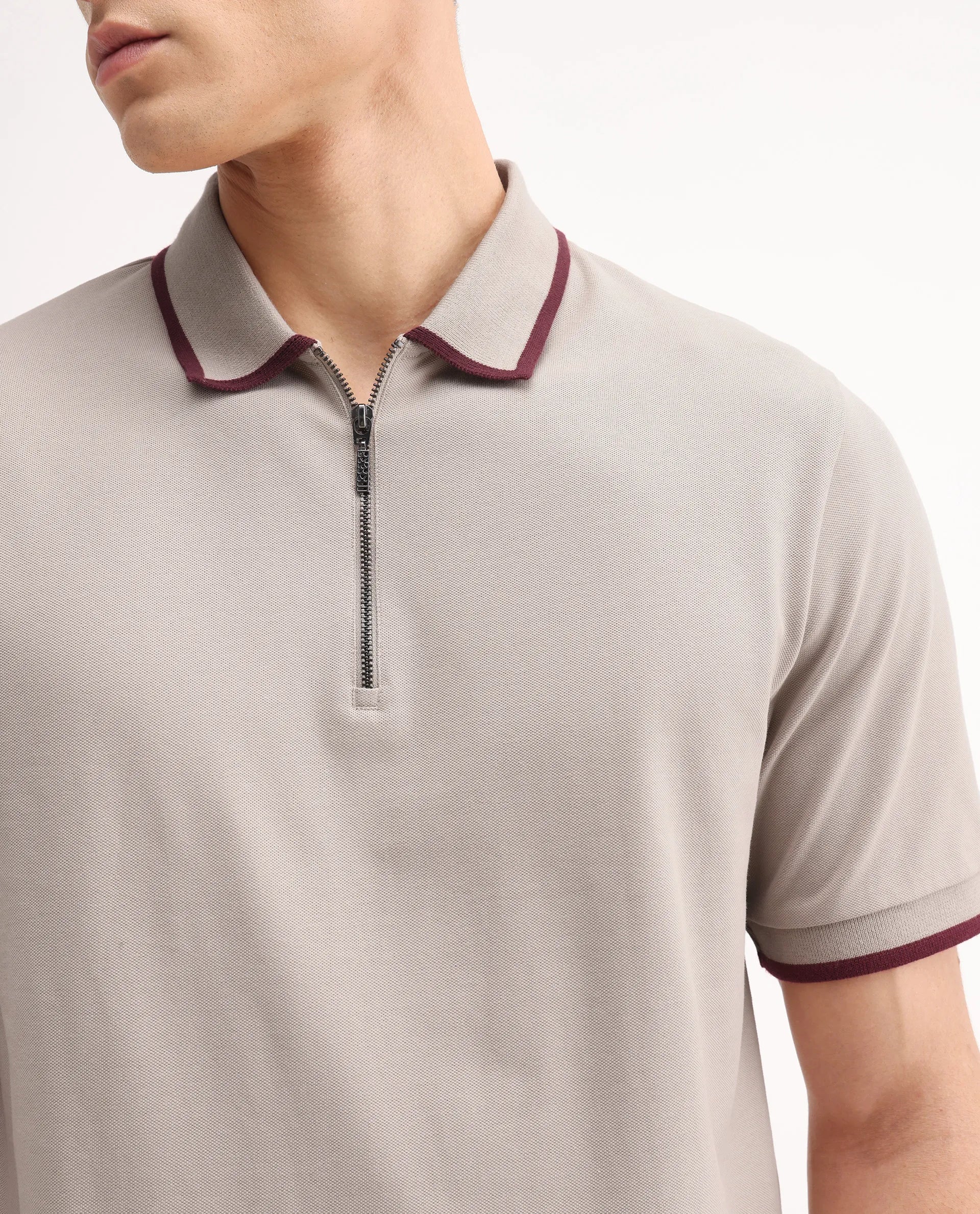 Rare Rabbit Men's Trog Light Beige Cotton Blend Plain Regular Fit Half Sleeve Polo - Image 3
