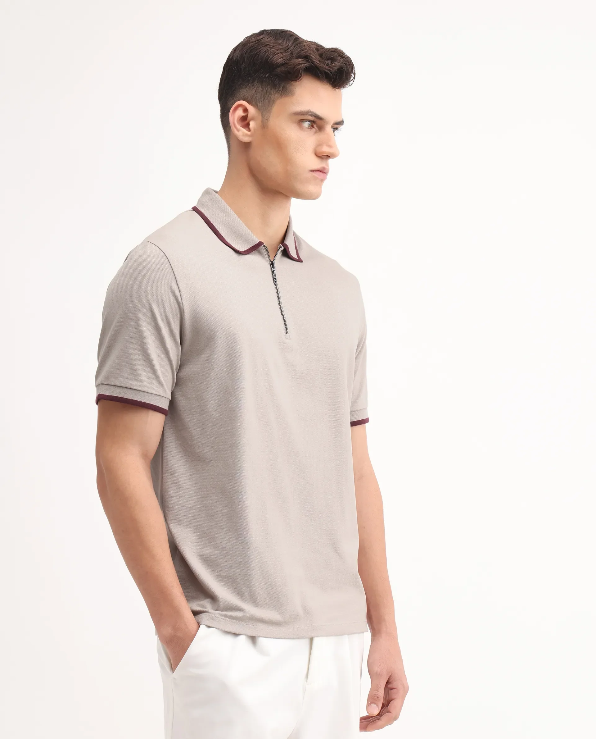 Rare Rabbit Men's Trog Light Beige Cotton Blend Plain Regular Fit Half Sleeve Polo - Image 6