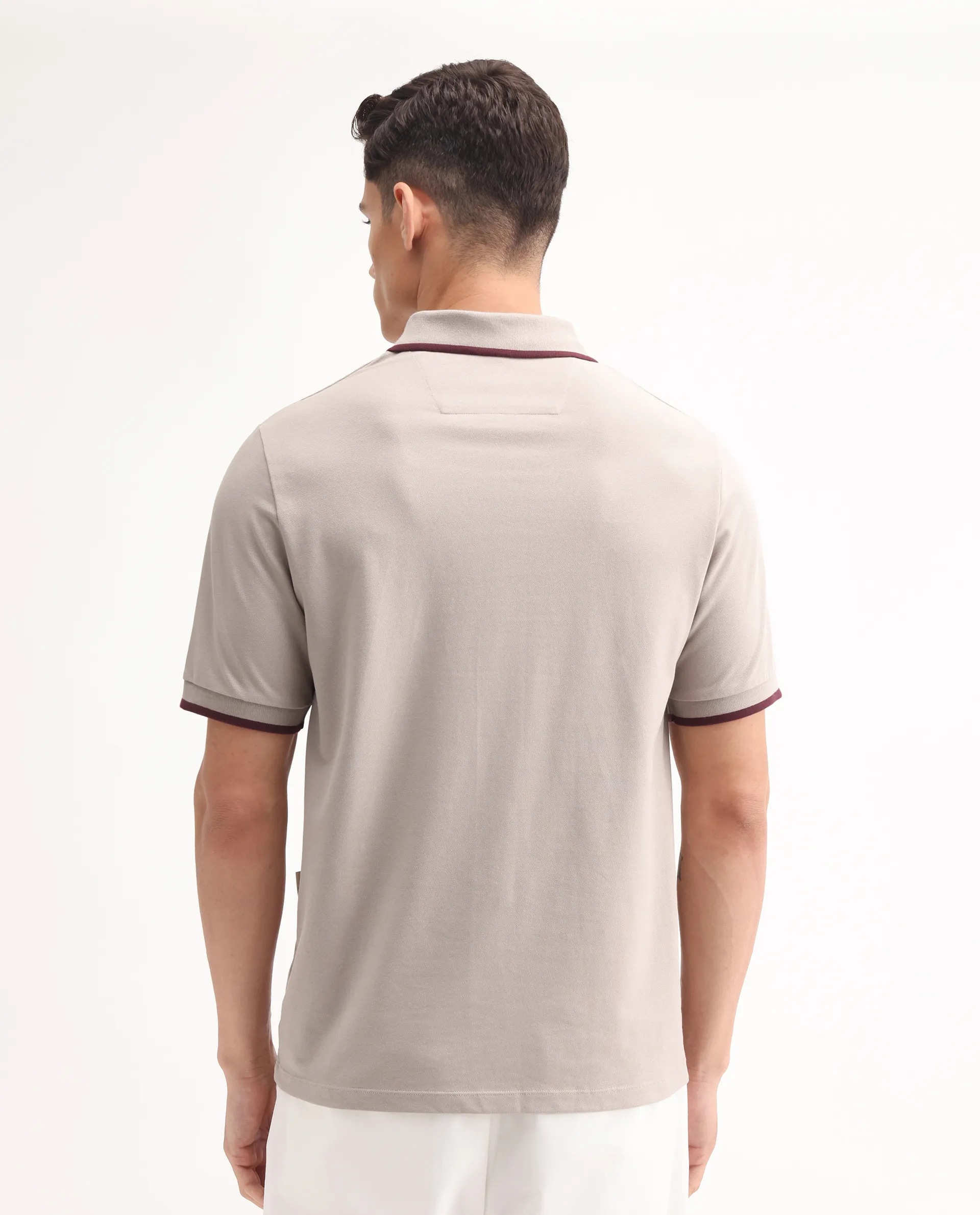 Rare Rabbit Men's Trog Light Beige Cotton Blend Plain Regular Fit Half Sleeve Polo - Image 7