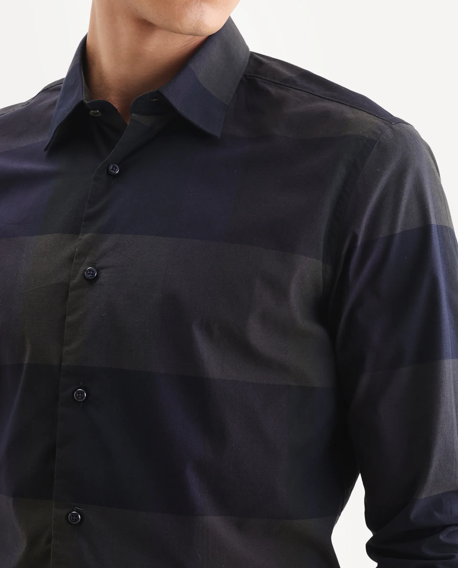 Rare Rabbit Men's Tronte Navy Cotton Checked Print Regular Fit Full Sleeve Collared Shirt - Image 3