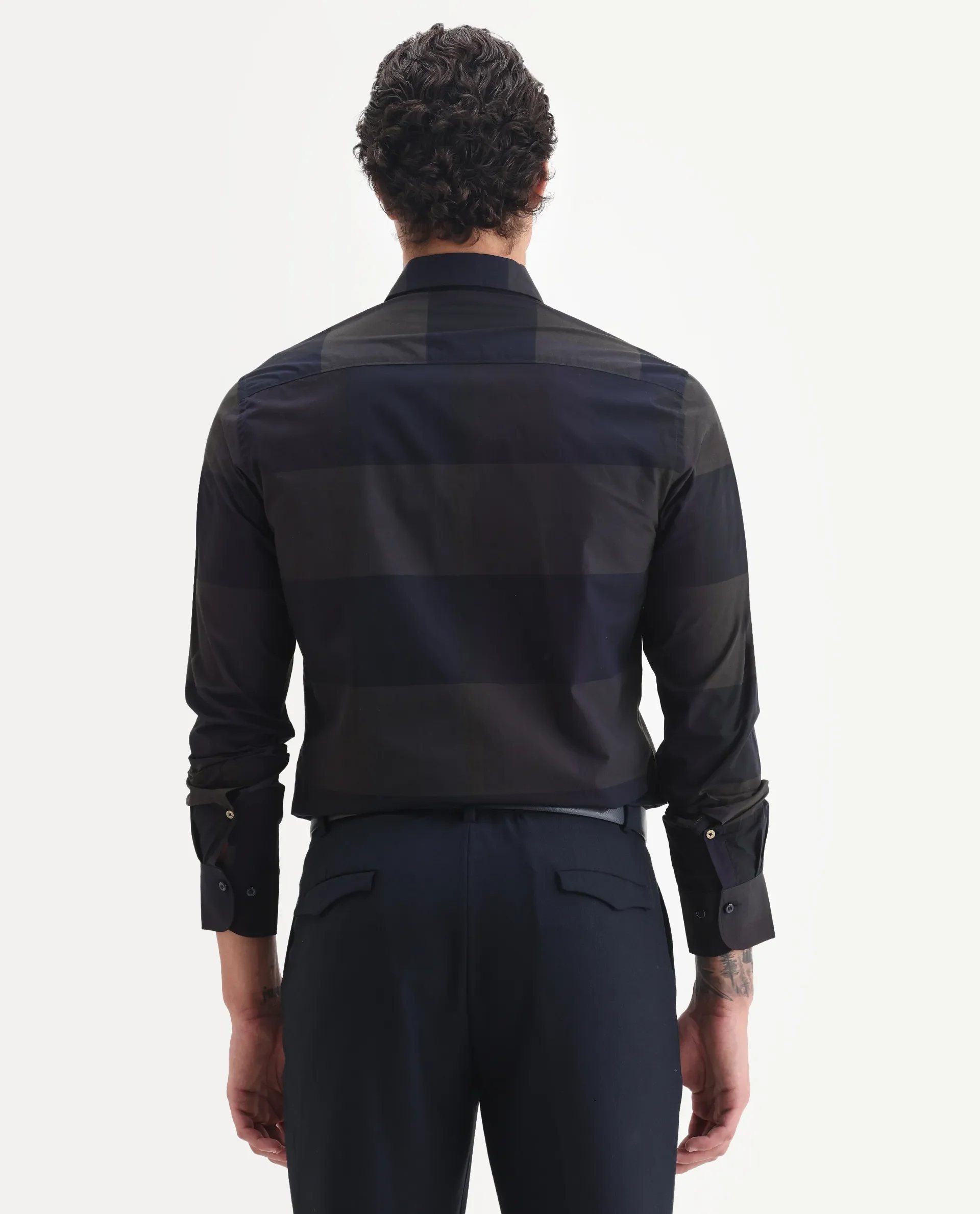 Rare Rabbit Men's Tronte Navy Cotton Checked Print Regular Fit Full Sleeve Collared Shirt - Image 7