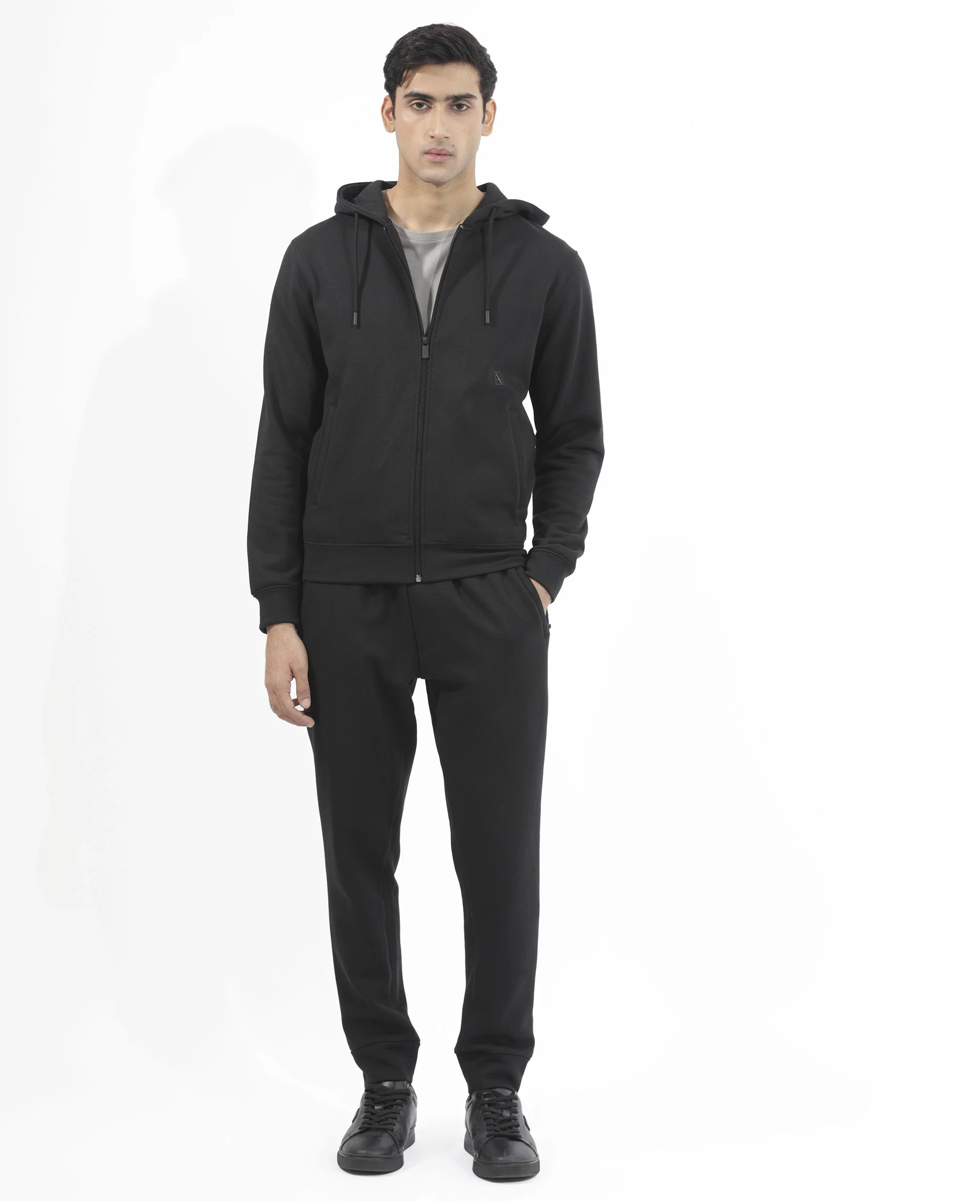 Rare Rabbit Men's Trood Black Cotton Fabric Full Sleeves Zip Closure Regular Fit Solid Hooded Sweatshirt - Image 3