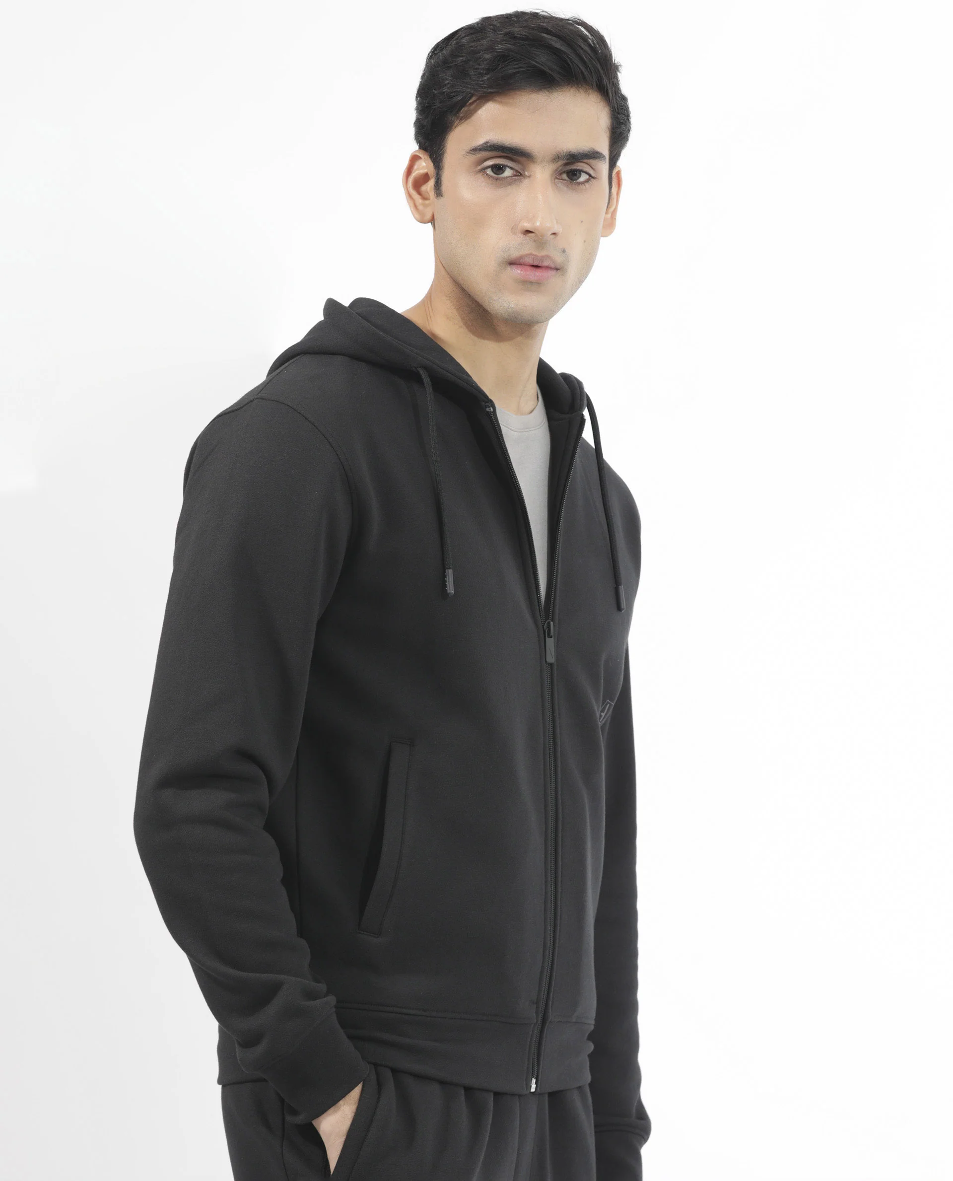 Rare Rabbit Men's Trood Black Cotton Fabric Full Sleeves Zip Closure Regular Fit Solid Hooded Sweatshirt - Image 6
