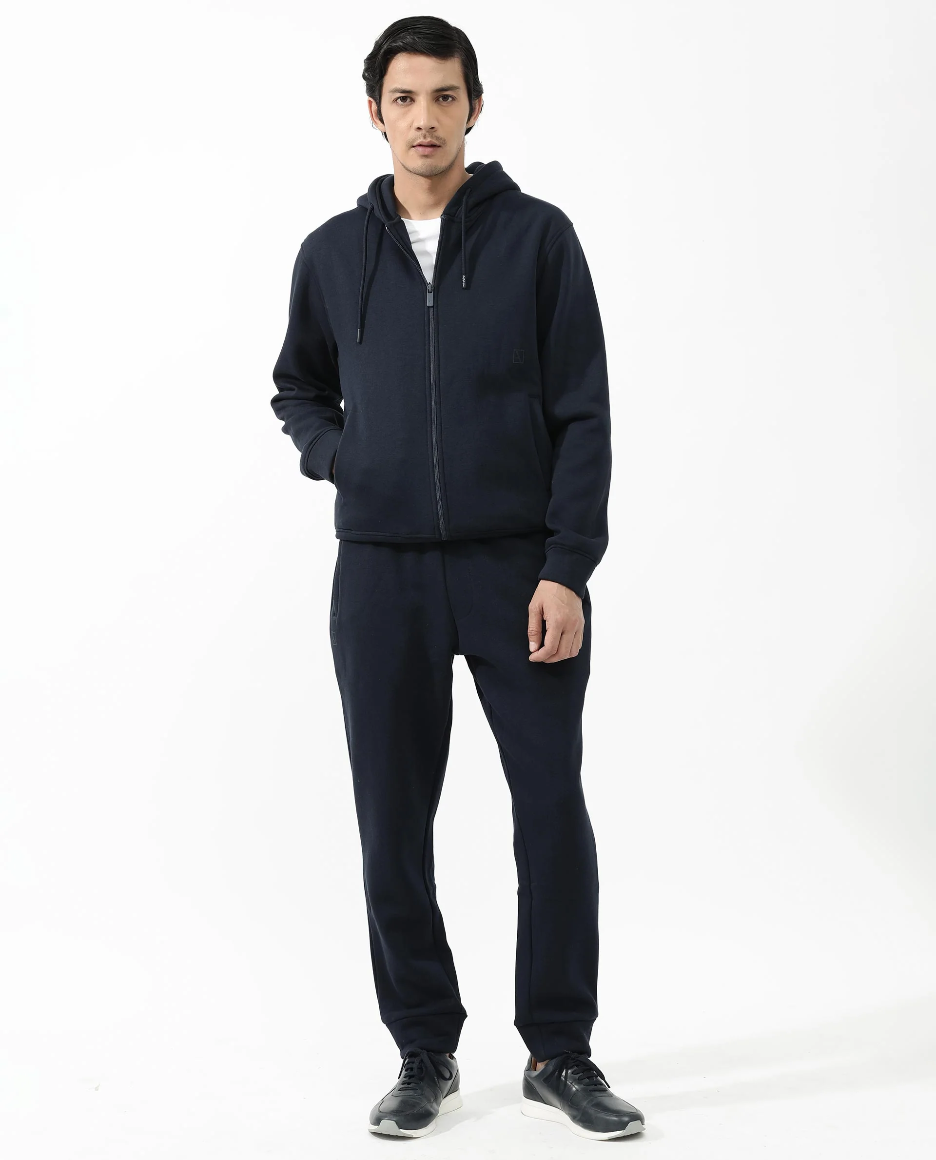 Rare Rabbit Men's Trood Navy Cotton Fabric Full Sleeves Zip Closure Regular Fit Solid Hooded Sweatshirt - Image 3