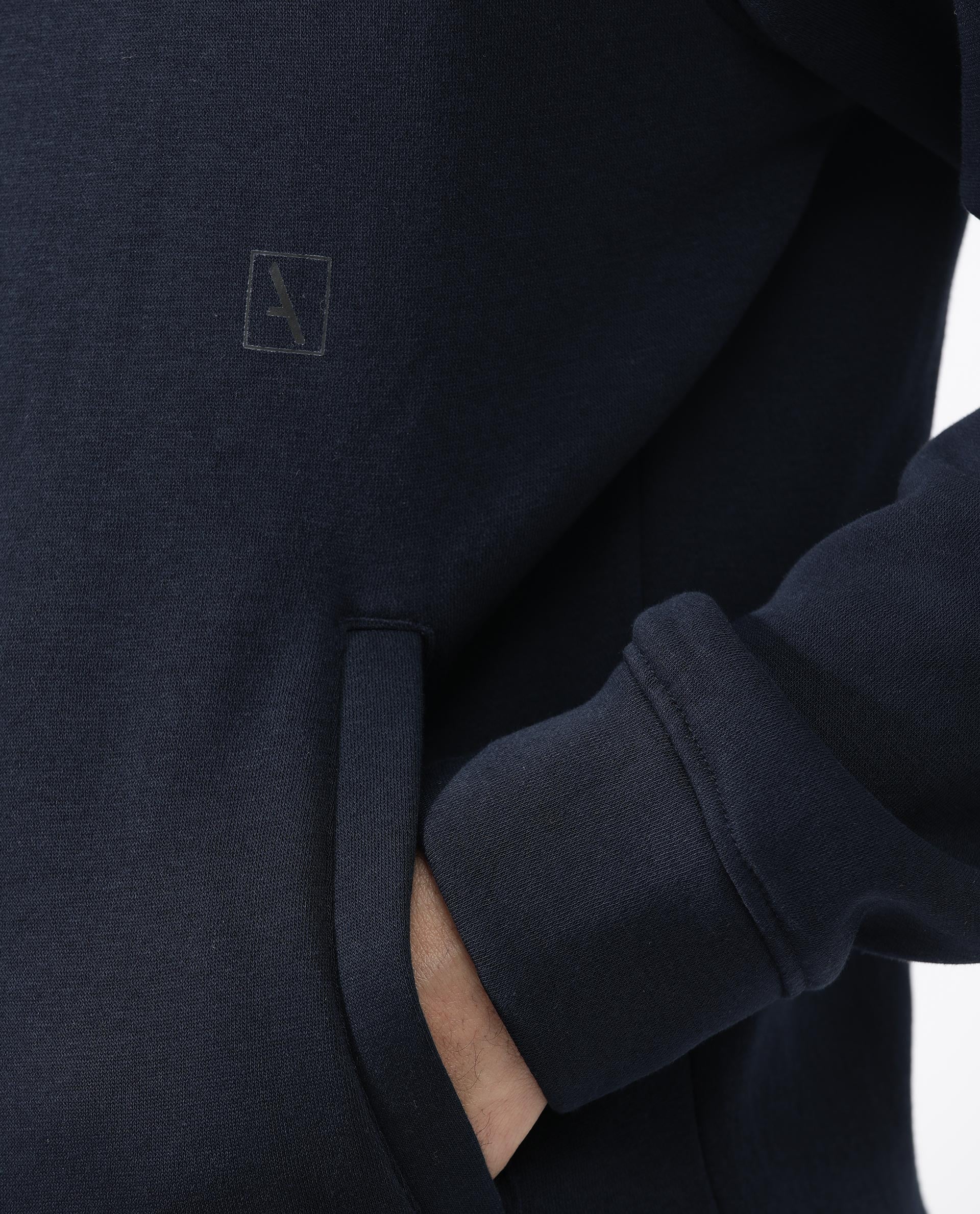 Rare Rabbit Men's Trood Navy Cotton Fabric Full Sleeves Zip Closure Regular Fit Solid Hooded Sweatshirt - Image 5