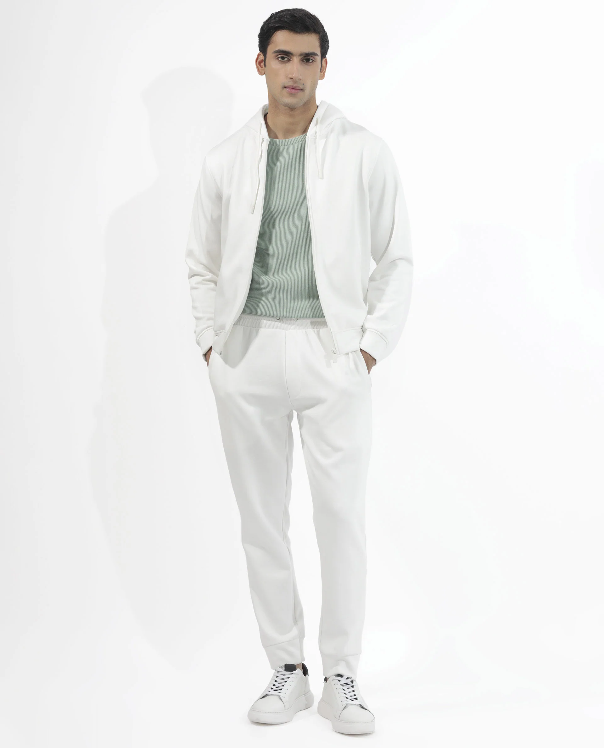 Rare Rabbit Men's Trood Off White Cotton Fabric Full Sleeves Zip Closure Regular Fit Solid Hooded Sweatshirt - Image 10