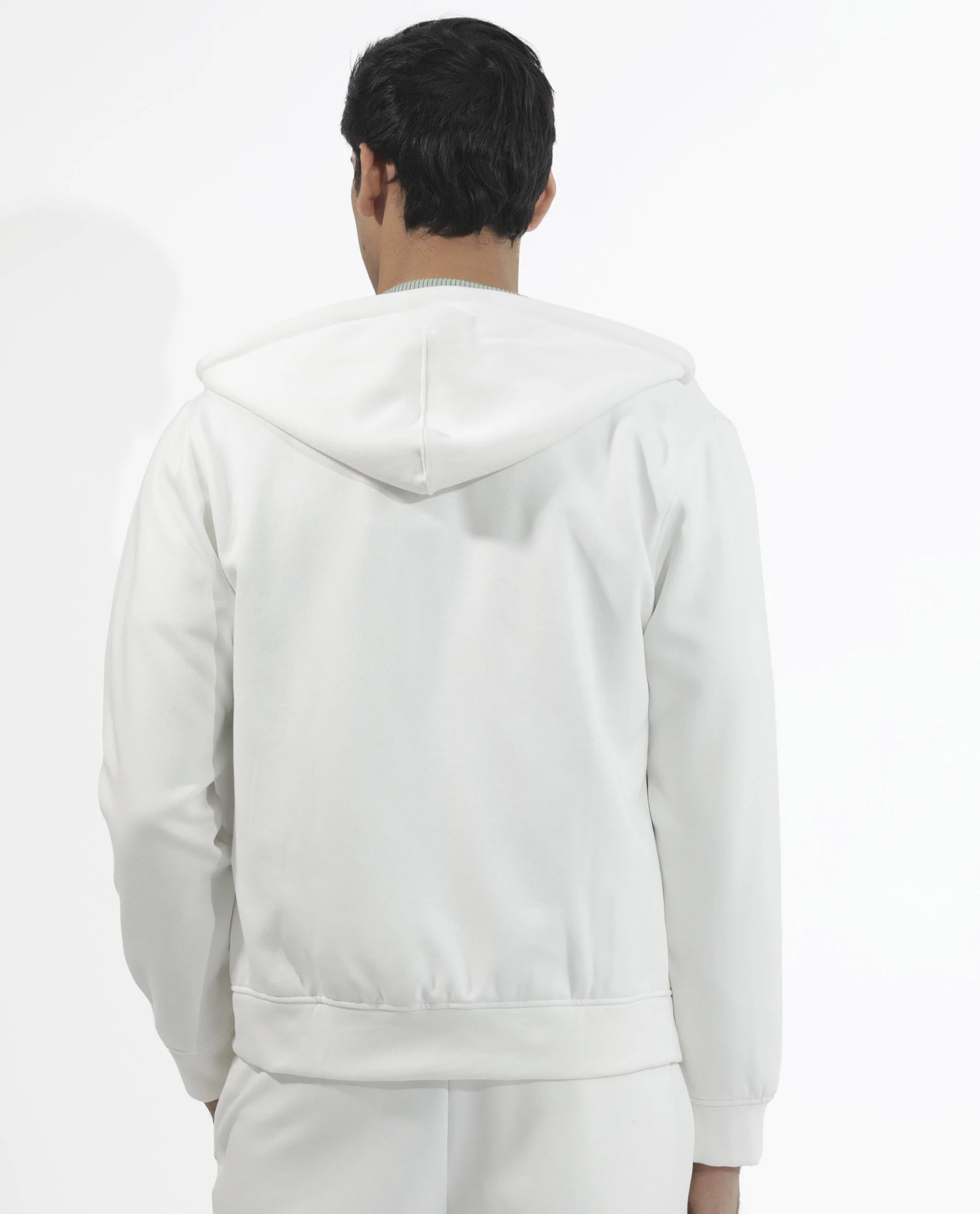Rare Rabbit Men's Trood Off White Cotton Fabric Full Sleeves Zip Closure Regular Fit Solid Hooded Sweatshirt - Image 11