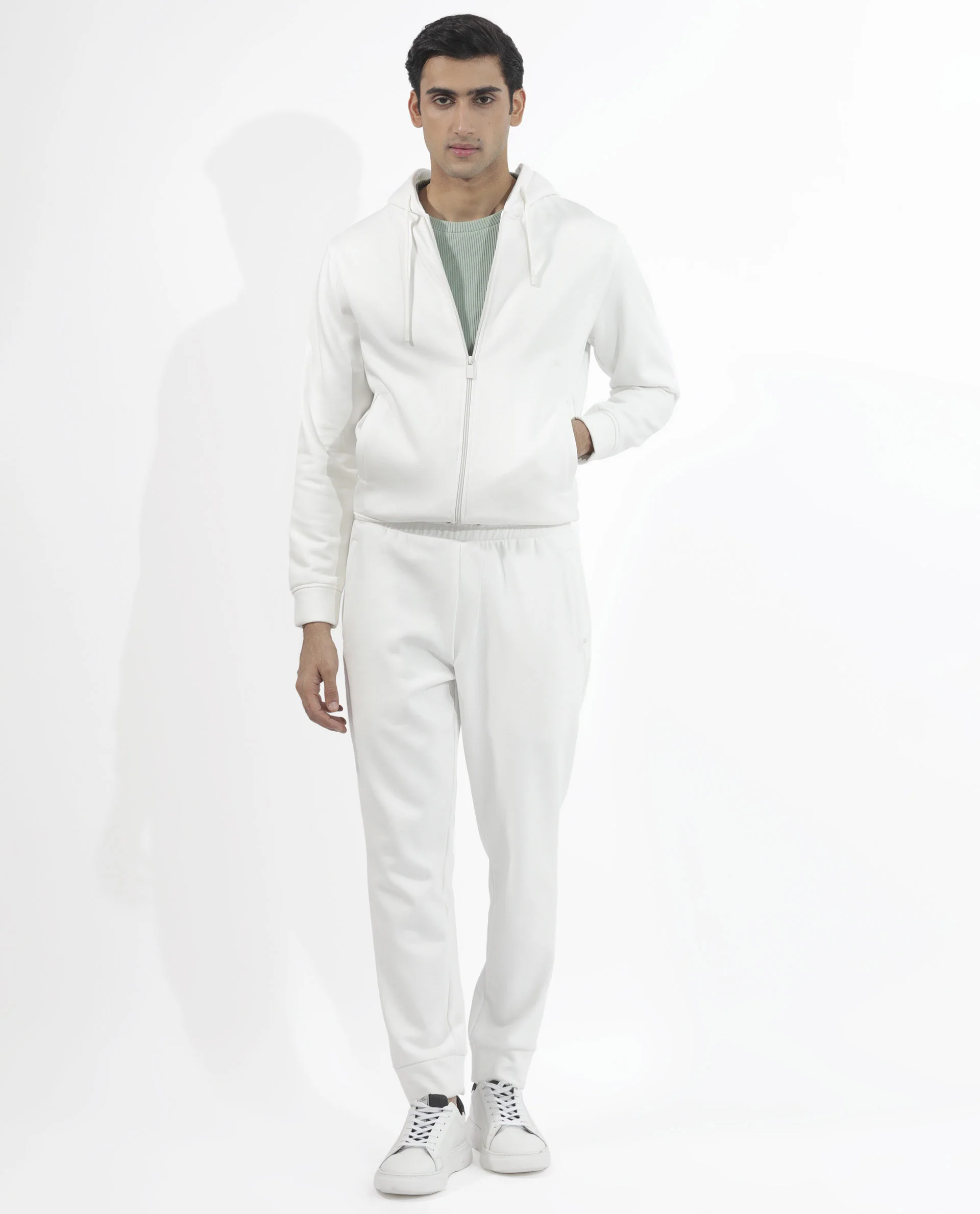 Rare Rabbit Men's Trood Off White Cotton Fabric Full Sleeves Zip Closure Regular Fit Solid Hooded Sweatshirt - Image 3