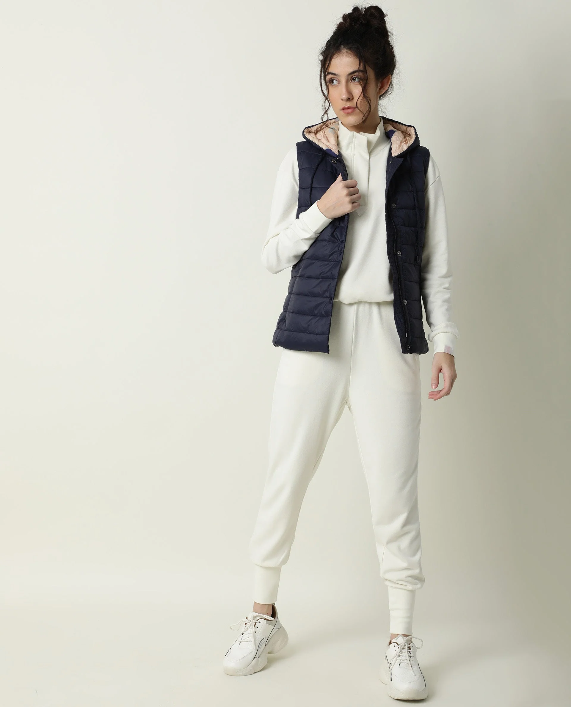 Rareism Women's Troop Navy Hooded Plain Sleeveless Regular Fit Jacket - Image 3
