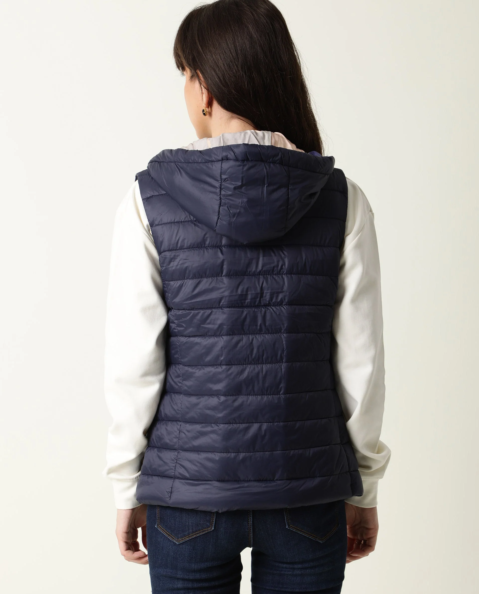 Rareism Women's Troop Navy Hooded Plain Sleeveless Regular Fit Jacket - Image 4