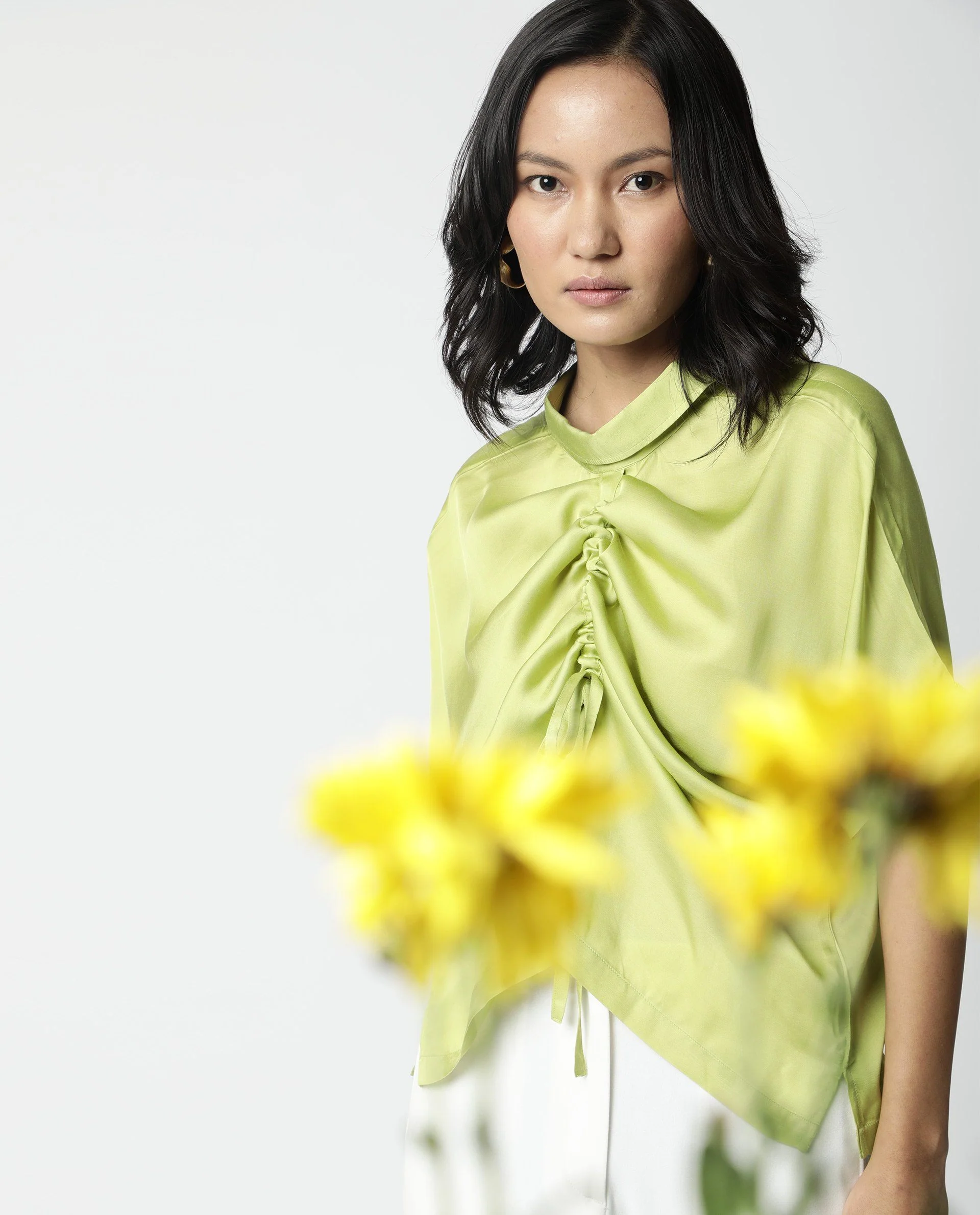 Rareism Women Trop Green Top Short Sleeves Solid - Image 2