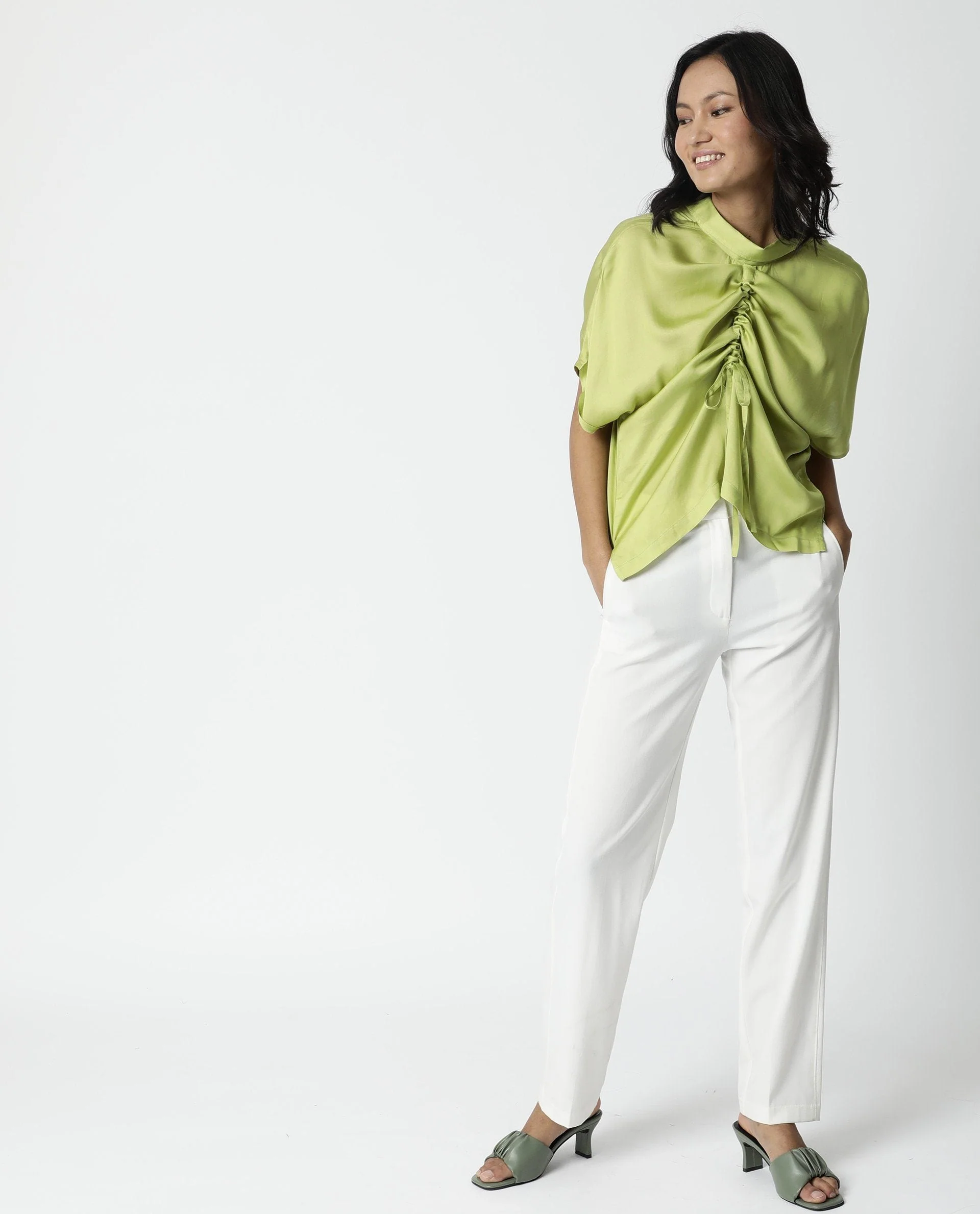 Rareism Women Trop Green Top Short Sleeves Solid - Image 3
