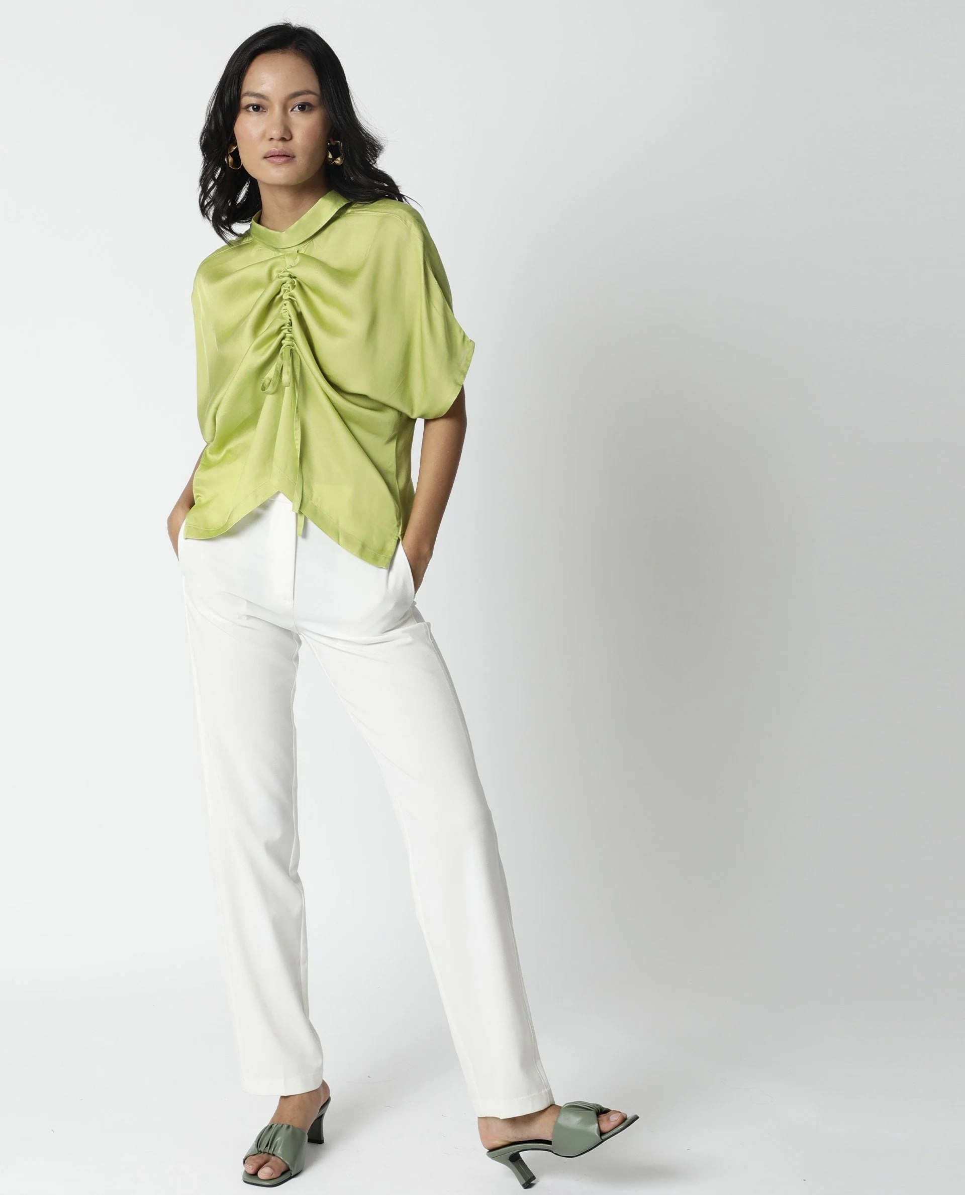 Rareism Women Trop Green Top Short Sleeves Solid - Image 6