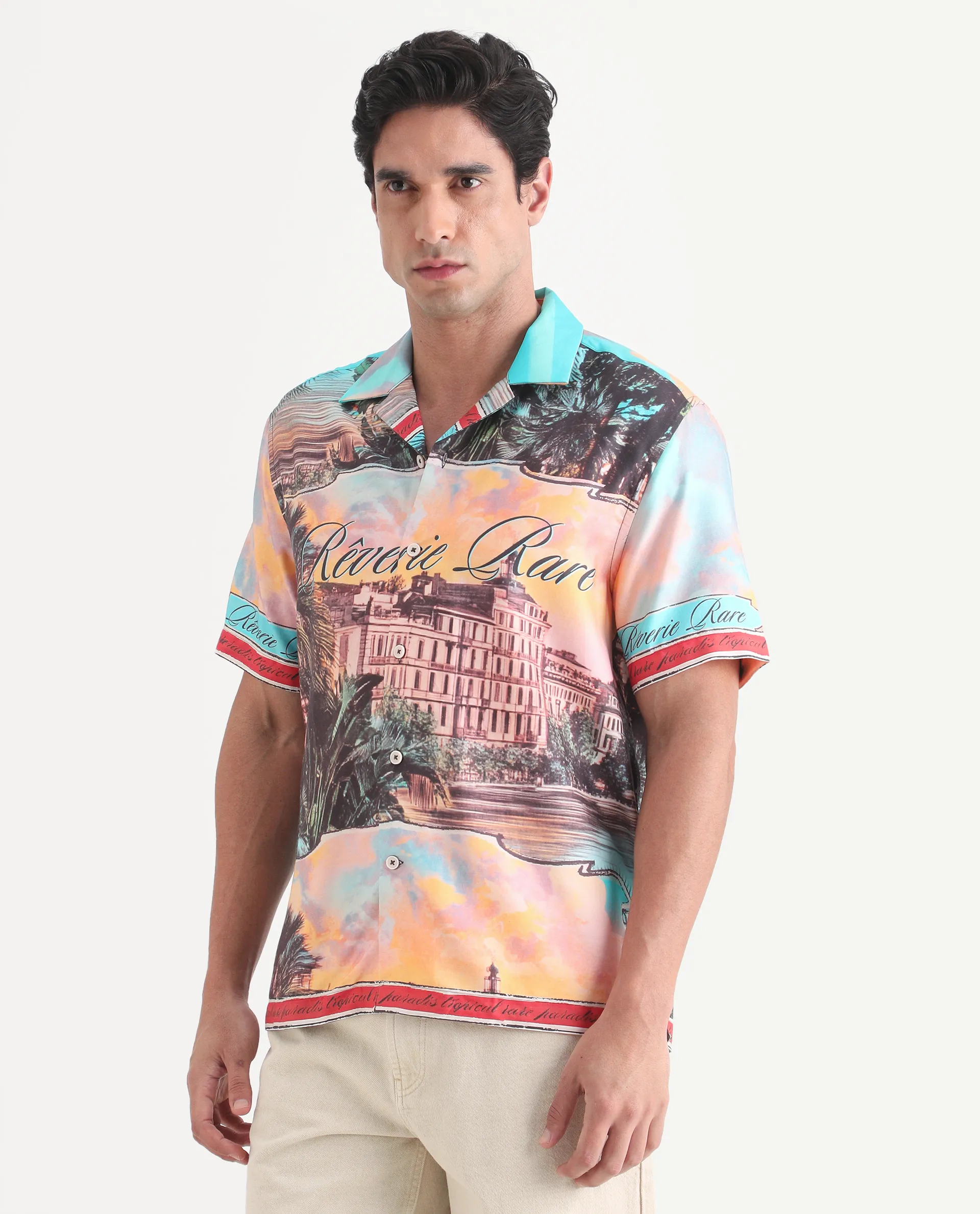 Rare Rabbit Men's Trop Multi Cotton Blend Fabric Half Sleeve Cuban Collar Regular Fit Tropical Print Shirt - Image 5