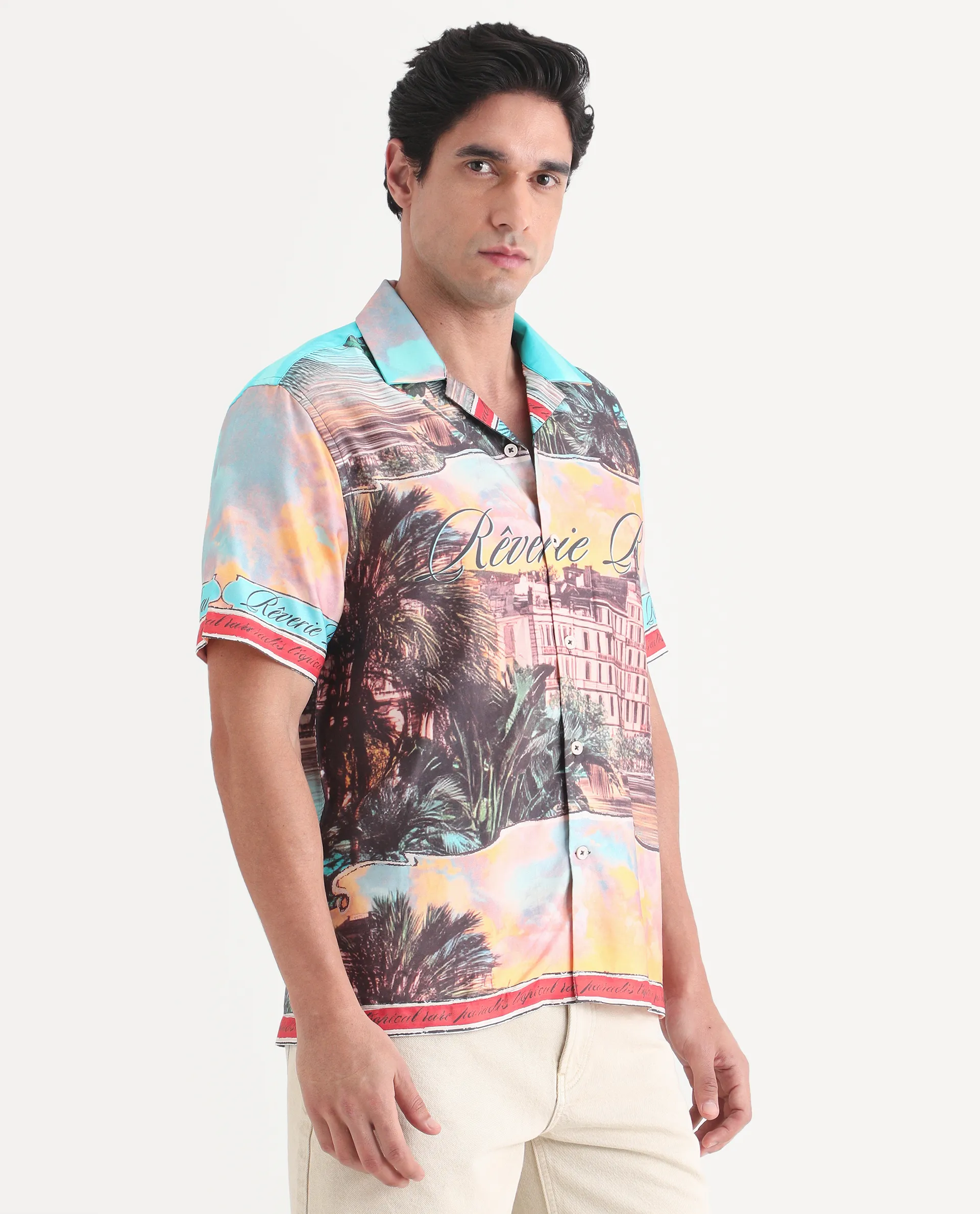 Rare Rabbit Men's Trop Multi Cotton Blend Fabric Half Sleeve Cuban Collar Regular Fit Tropical Print Shirt - Image 6