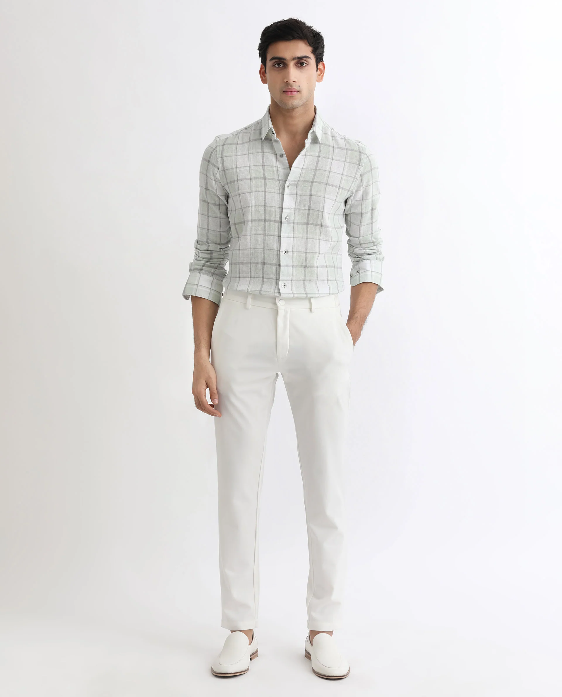 Rare Rabbit Men's Tropea Light Green Cotton Checked Print Regular Fit Full Sleeve Collared Shirt - Image 2