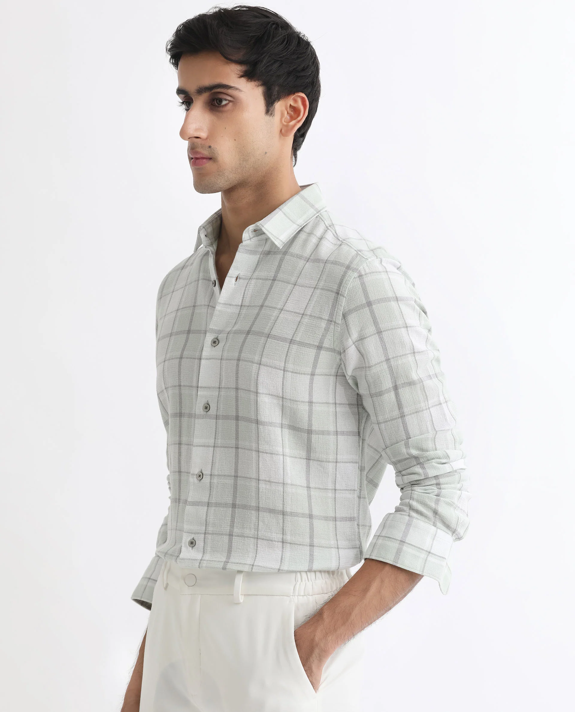 Rare Rabbit Men's Tropea Light Green Cotton Checked Print Regular Fit Full Sleeve Collared Shirt - Image 6
