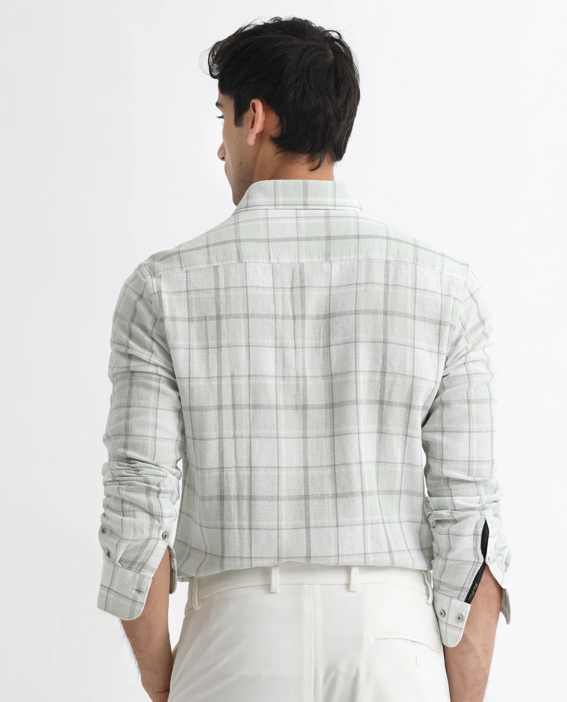 Rare Rabbit Men's Tropea Light Green Cotton Checked Print Regular Fit Full Sleeve Collared Shirt - Image 8