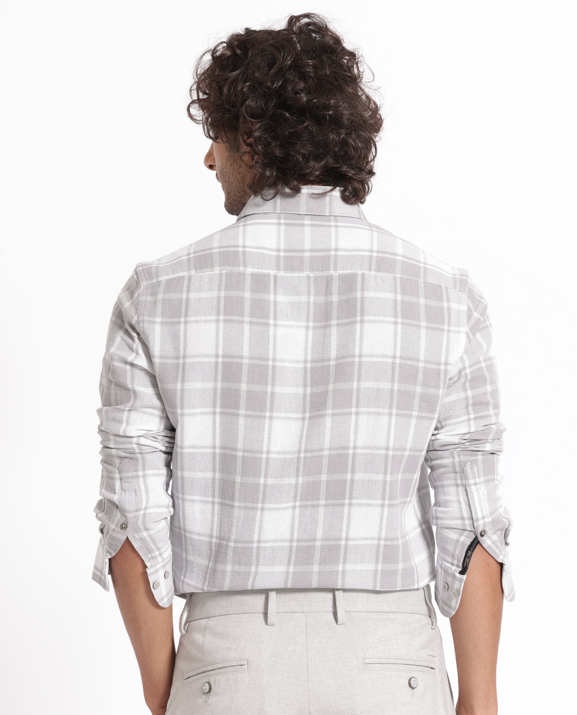 Rare Rabbit Men's Tropea Light Grey Cotton Checked Print Regular Fit Full Sleeve Collared Shirt - Image 12