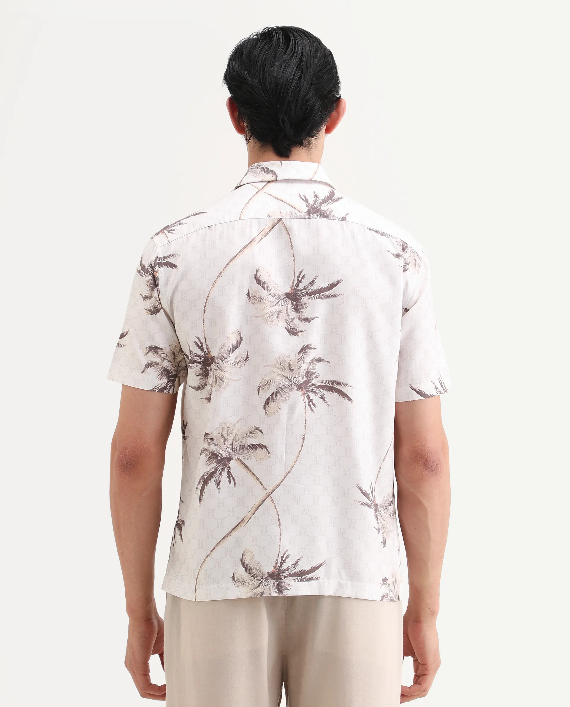 Rare Rabbit Men's Tropi Beige Cotton Blend Fabric Half Sleeve Spread Collar Regular Fit Tropical Print Shirt - Image 7