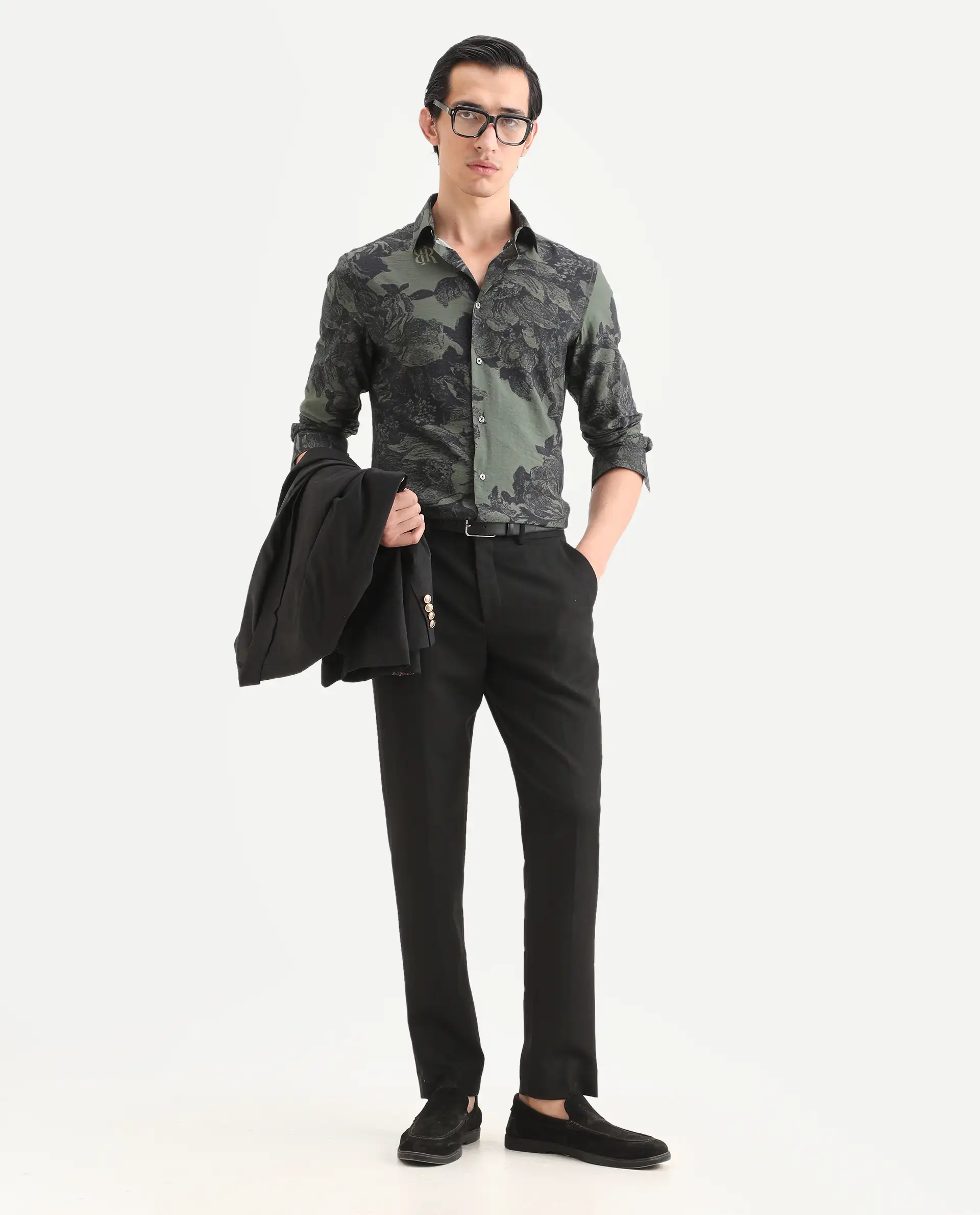 Rare Rabbit Men's Trops Dark Olive Viscose Blend Fabric Collared Neck Regular Floral Print Shirt - Image 2