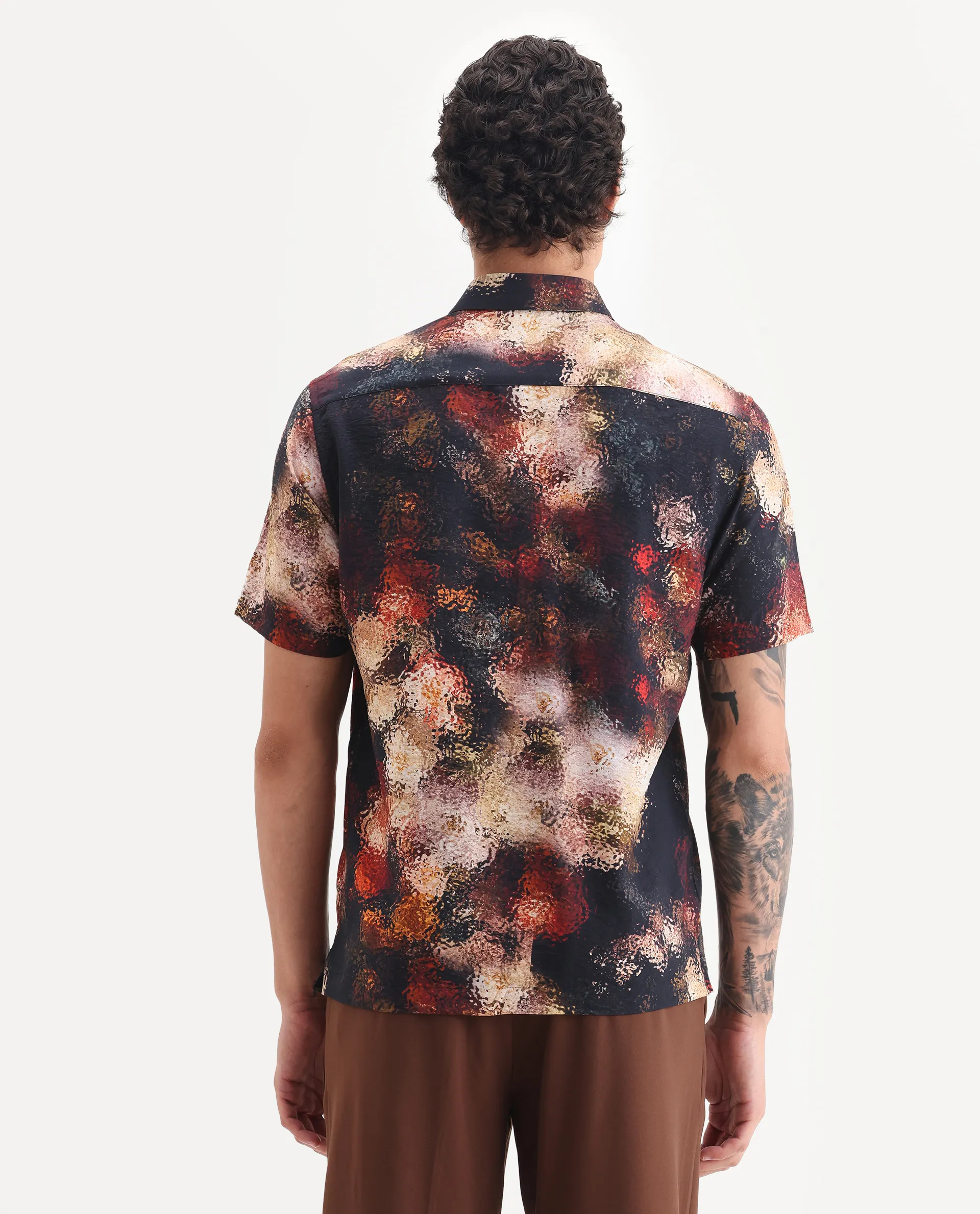 Rare Rabbit Men's Trou Black Viscose Blend Fabric Collared Neck Regular Fit Abstract Print Shirt - Image 6
