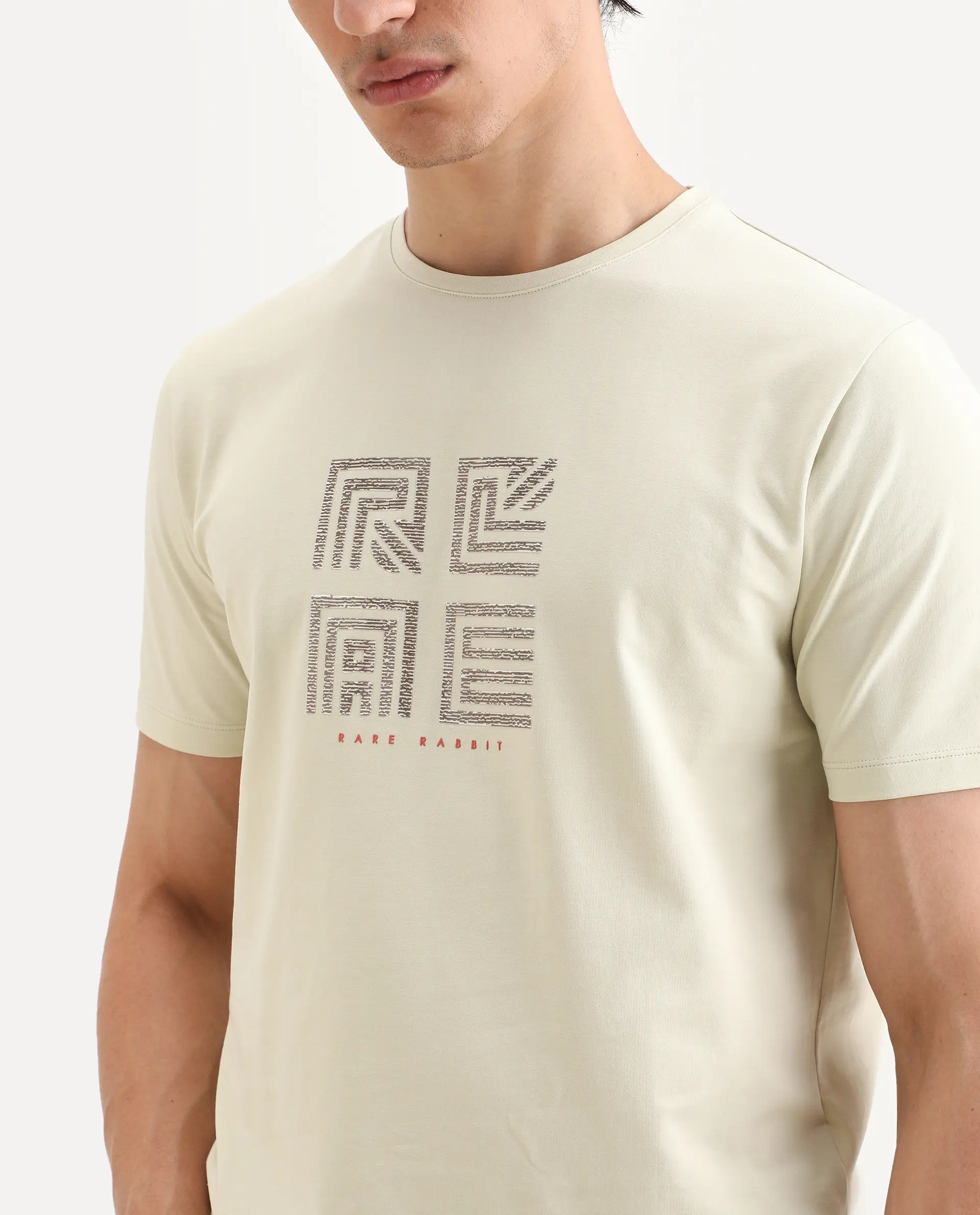 Rare Rabbit Men's Trov Pastel Green Cotton Blend Fabric Half Sleeve Crew Neck Regular Fit Graphic Print T-Shirt - Image 3