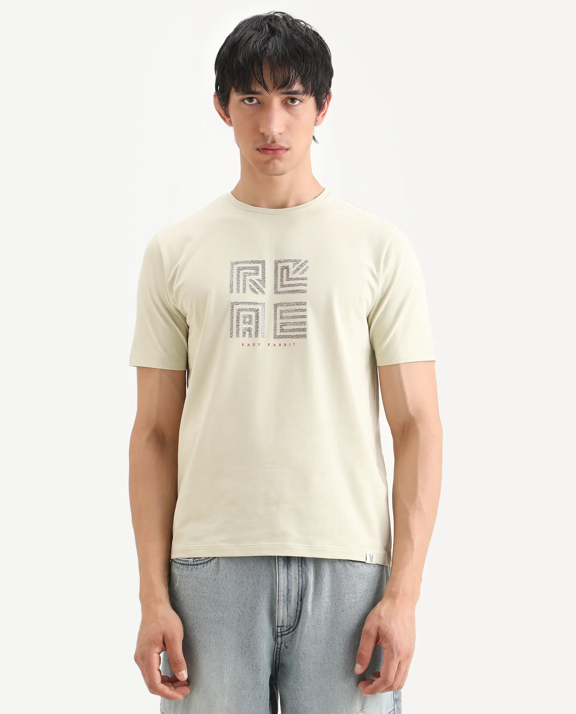 Rare Rabbit Men's Trov Pastel Green Cotton Blend Fabric Half Sleeve Crew Neck Regular Fit Graphic Print T-Shirt - Image 4