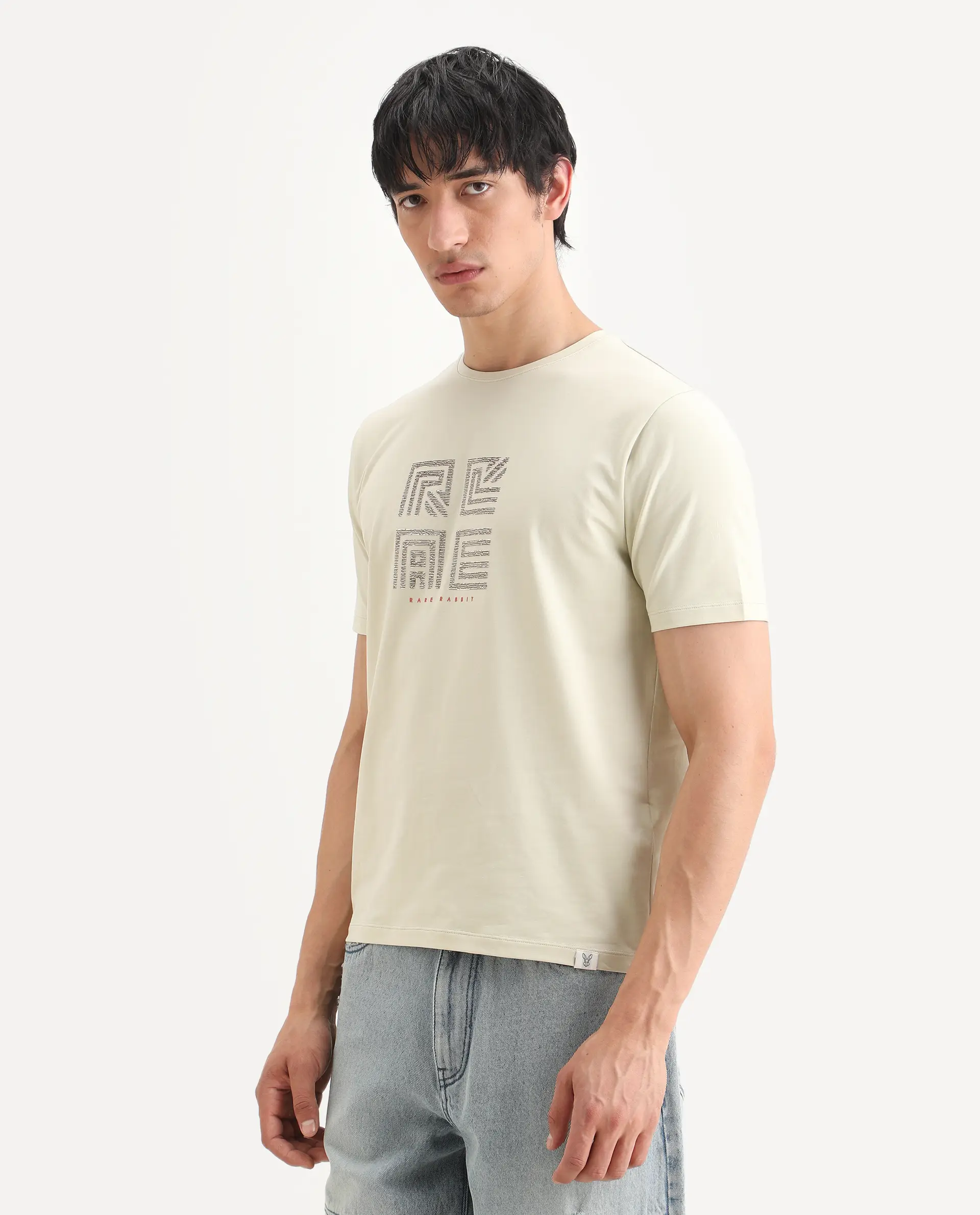 Rare Rabbit Men's Trov Pastel Green Cotton Blend Fabric Half Sleeve Crew Neck Regular Fit Graphic Print T-Shirt - Image 5