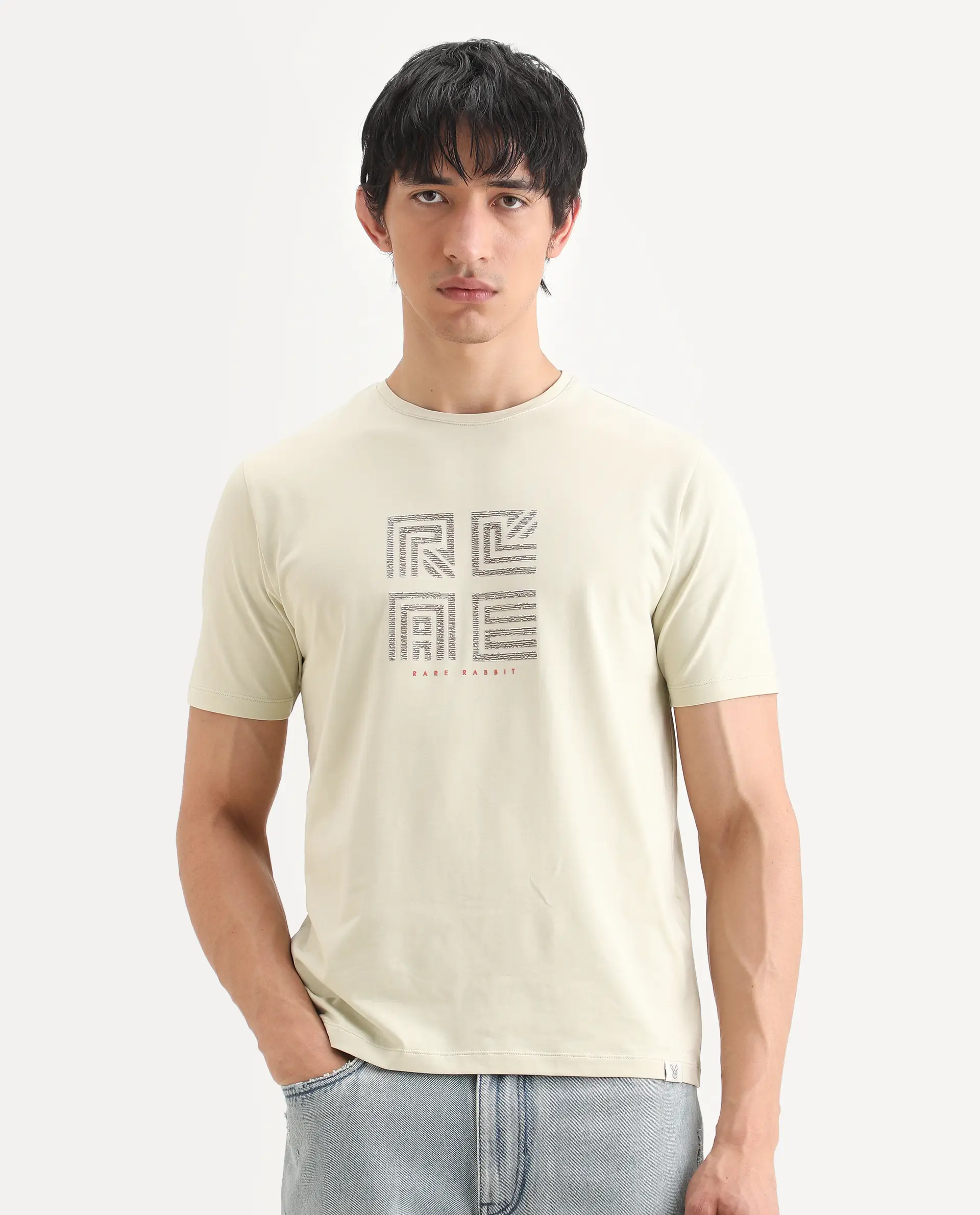 Rare Rabbit Men's Trov Pastel Green Cotton Blend Fabric Half Sleeve Crew Neck Regular Fit Graphic Print T-Shirt - Image 7