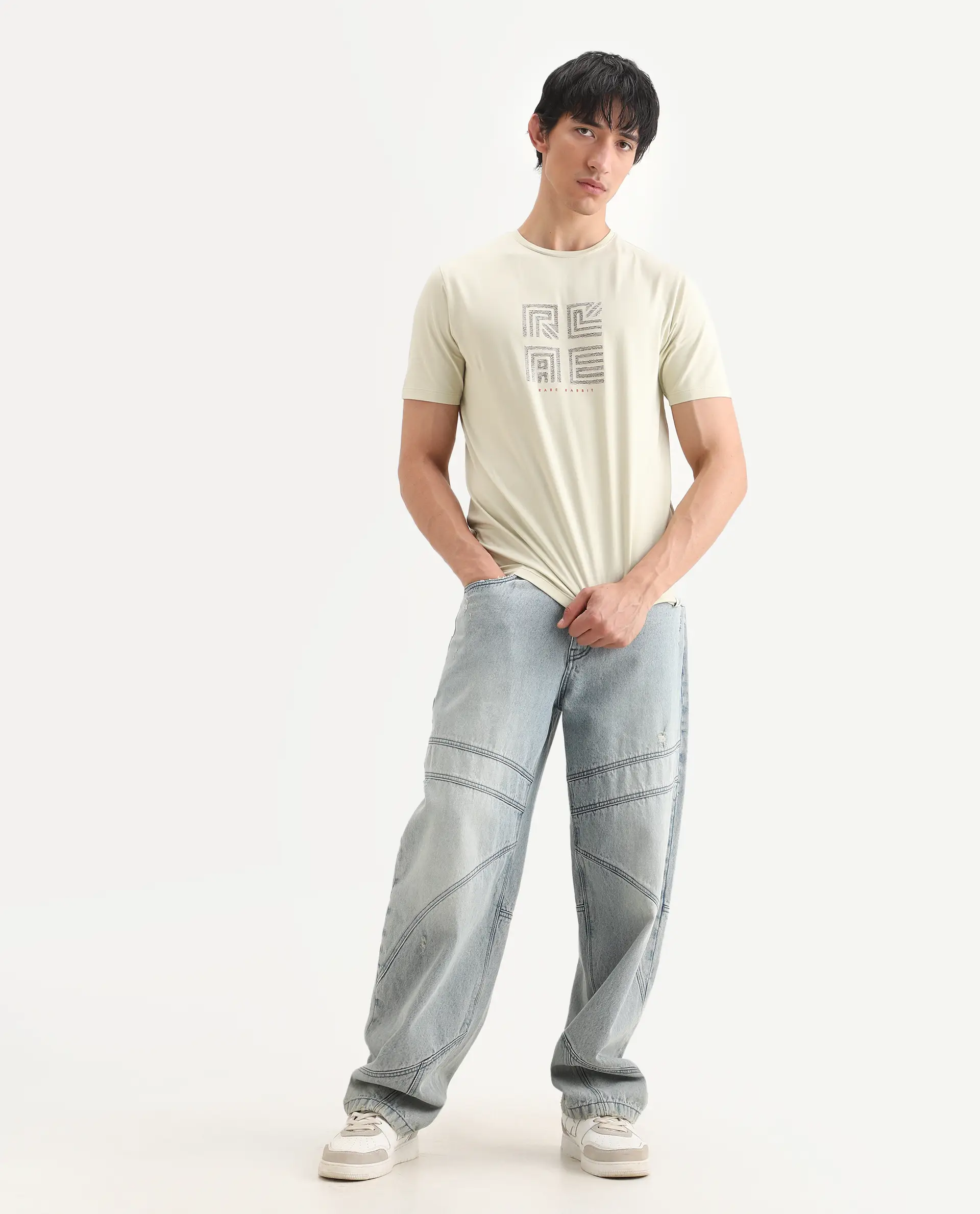 Rare Rabbit Men's Trov Pastel Green Cotton Blend Fabric Half Sleeve Crew Neck Regular Fit Graphic Print T-Shirt - Image 8