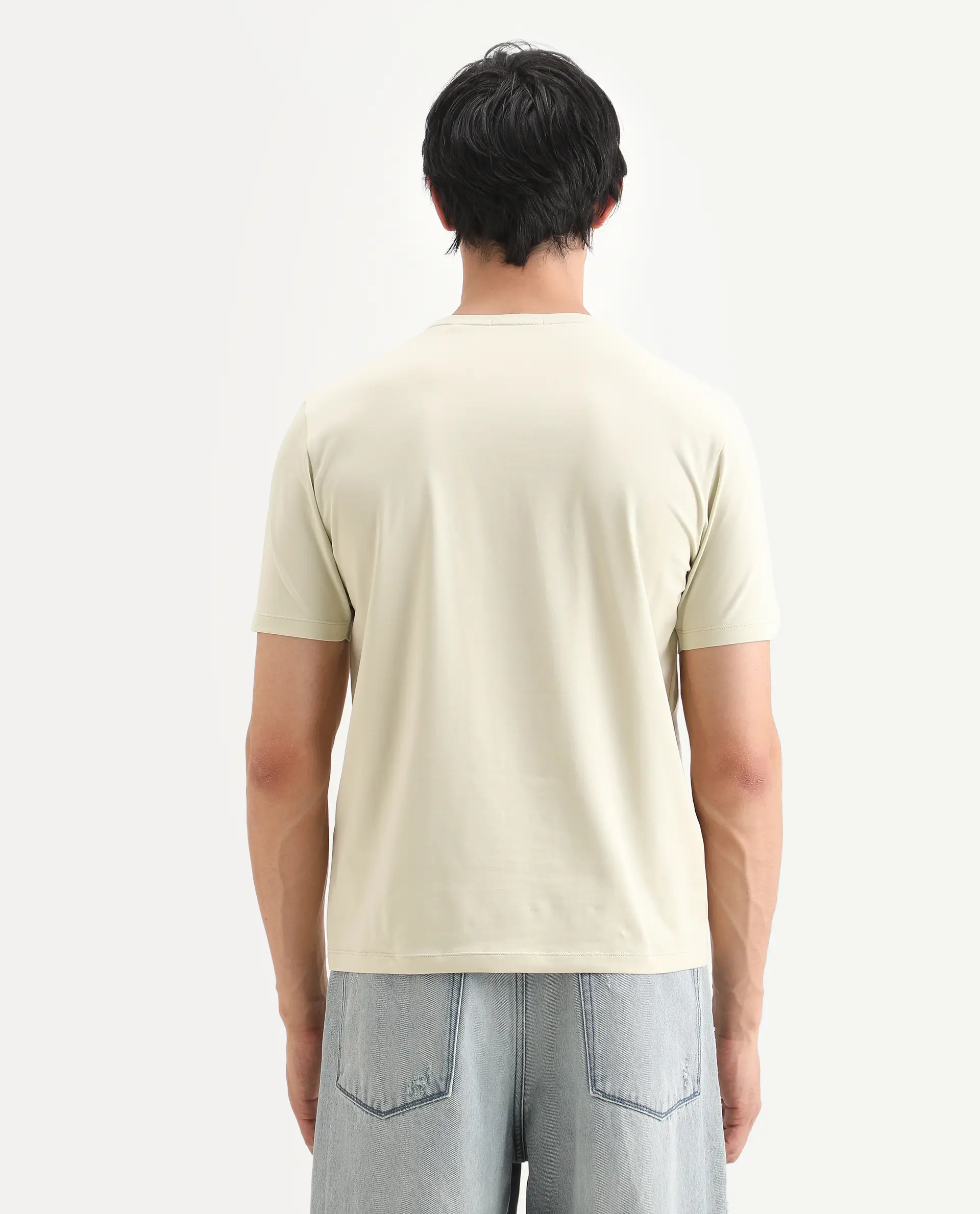 Rare Rabbit Men's Trov Pastel Green Cotton Blend Fabric Half Sleeve Crew Neck Regular Fit Graphic Print T-Shirt - Image 9