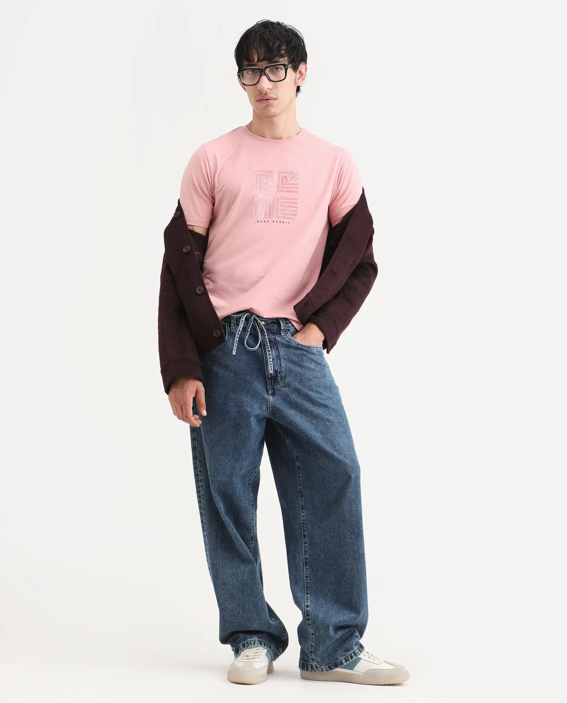 Rare Rabbit Men's Trov Pastel Peach Cotton Blend Fabric Half Sleeve Crew Neck Regular Fit Graphic Print T-Shirt - Image 2