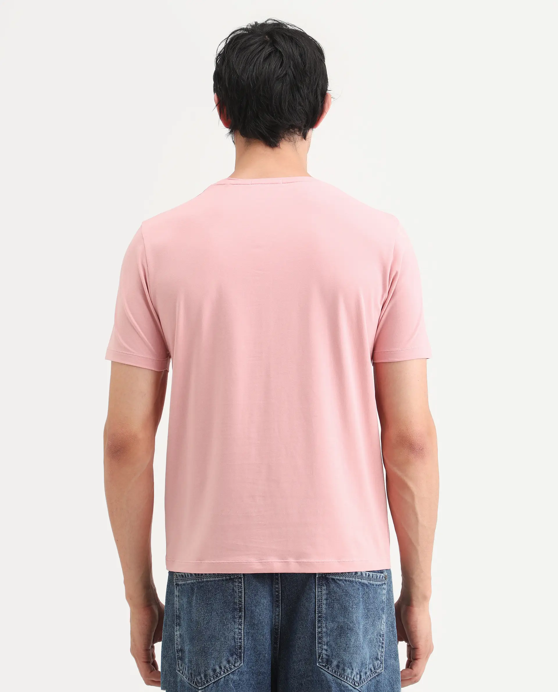 Rare Rabbit Men's Trov Pastel Peach Cotton Blend Fabric Half Sleeve Crew Neck Regular Fit Graphic Print T-Shirt - Image 7