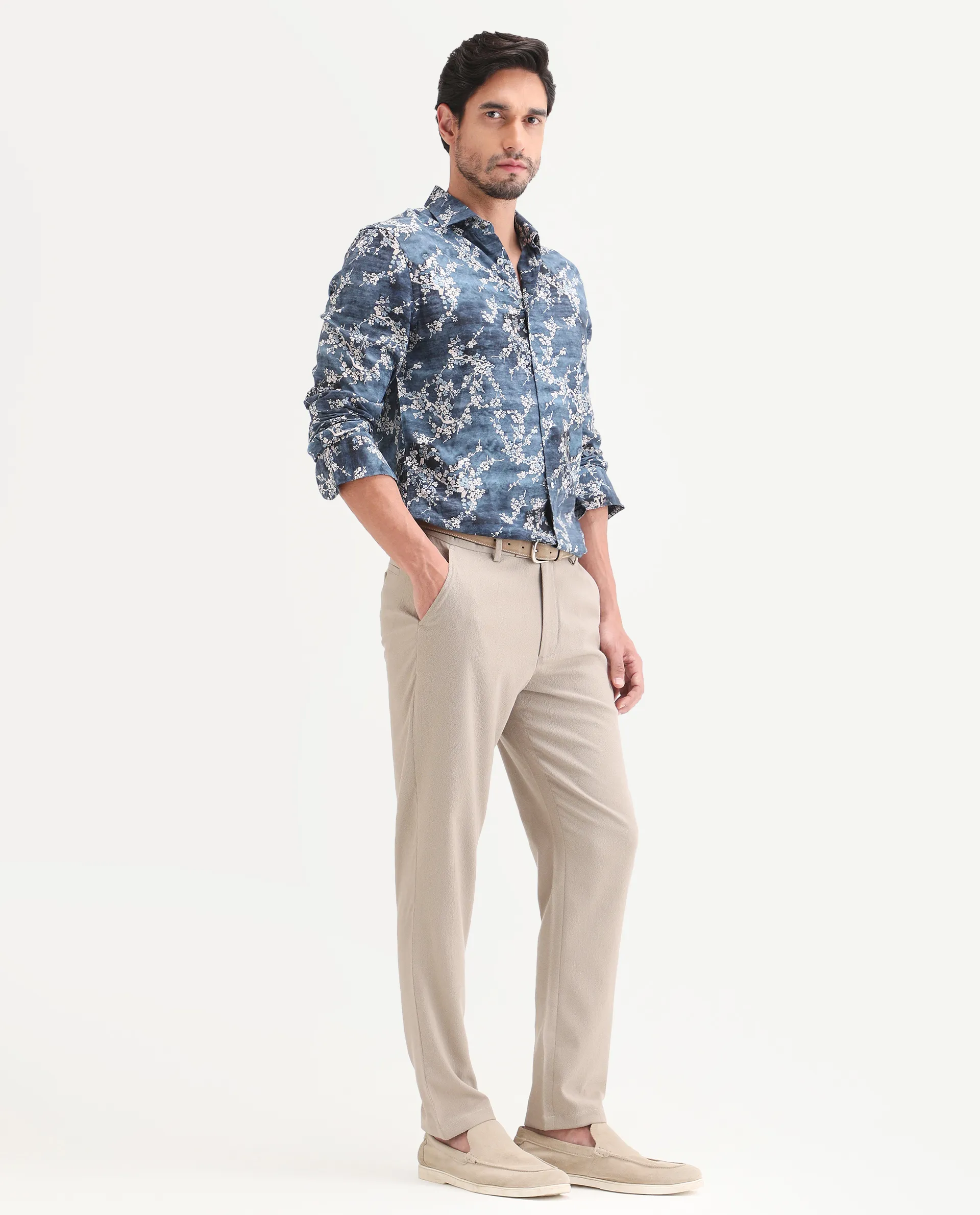 Rare Rabbit Men's Trove Dusky Beige Polyester Blend Fabric Regular Fit Textured Trouser - Image 6