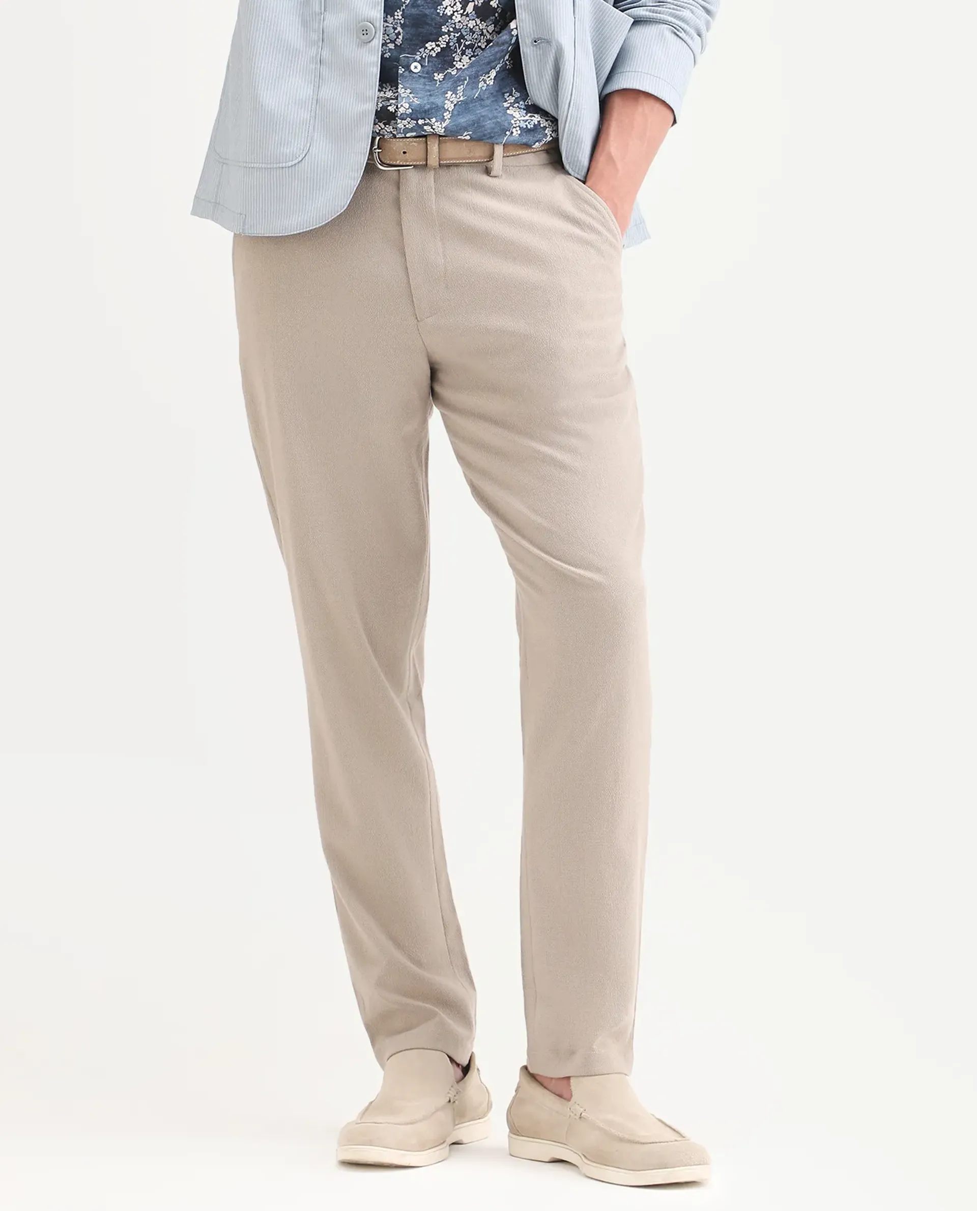 Rare Rabbit Men's Trove Dusky Beige Polyester Blend Fabric Regular Fit Textured Trouser - Image 8