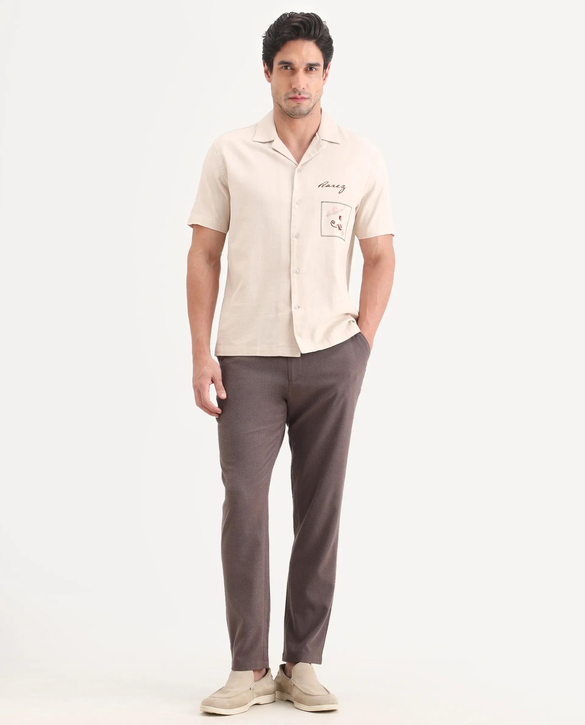 Rare Rabbit Men's Trove Dusky Brown Polyester Blend Fabric Regular Fit Textured Trouser - Image 4