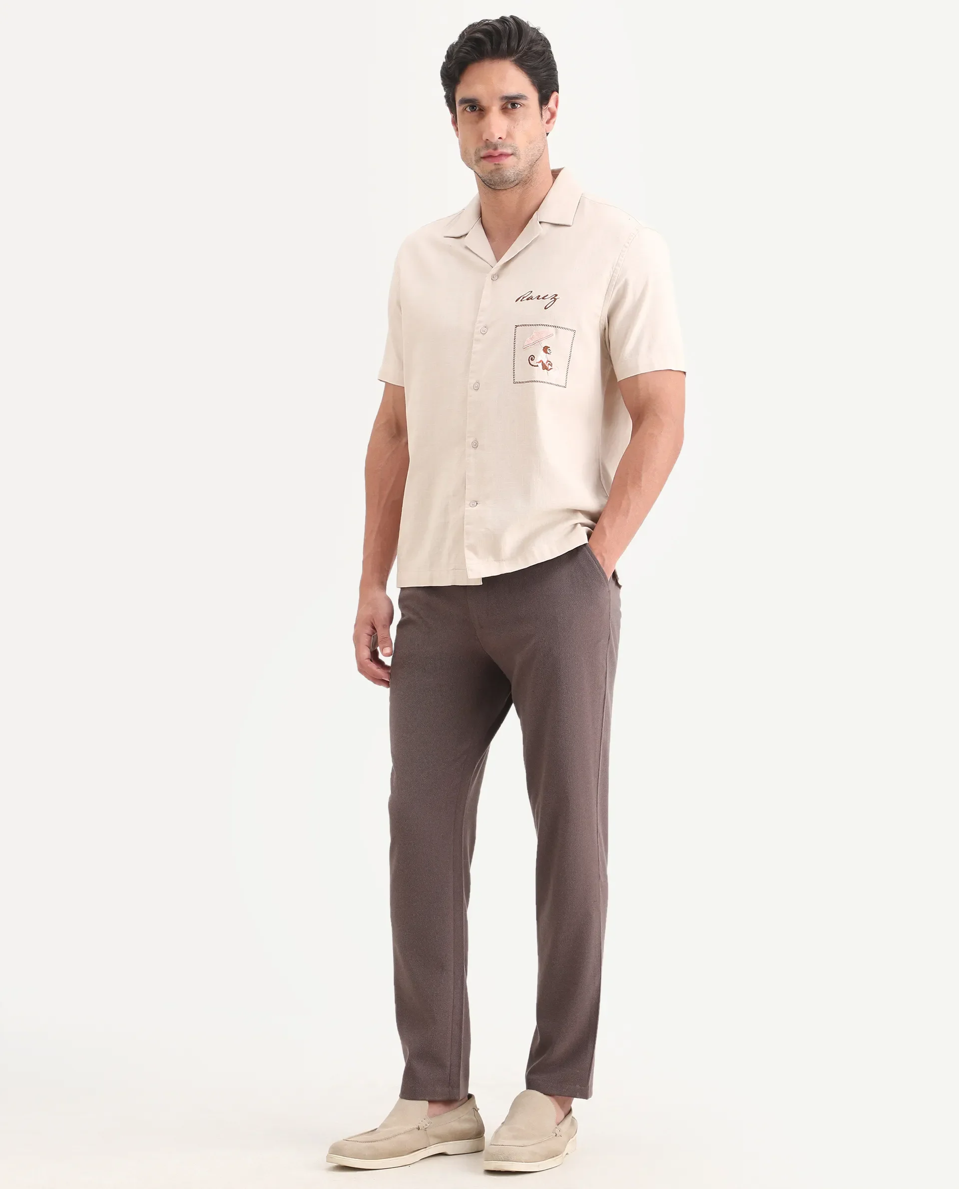 Rare Rabbit Men's Trove Dusky Brown Polyester Blend Fabric Regular Fit Textured Trouser - Image 5