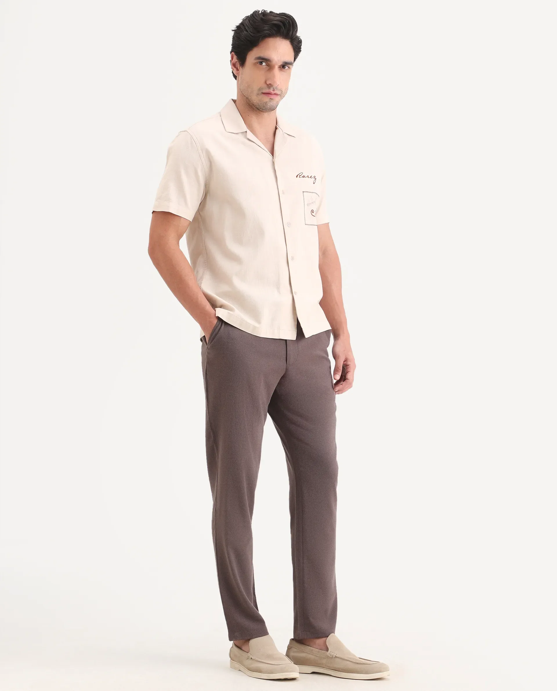 Rare Rabbit Men's Trove Dusky Brown Polyester Blend Fabric Regular Fit Textured Trouser - Image 6