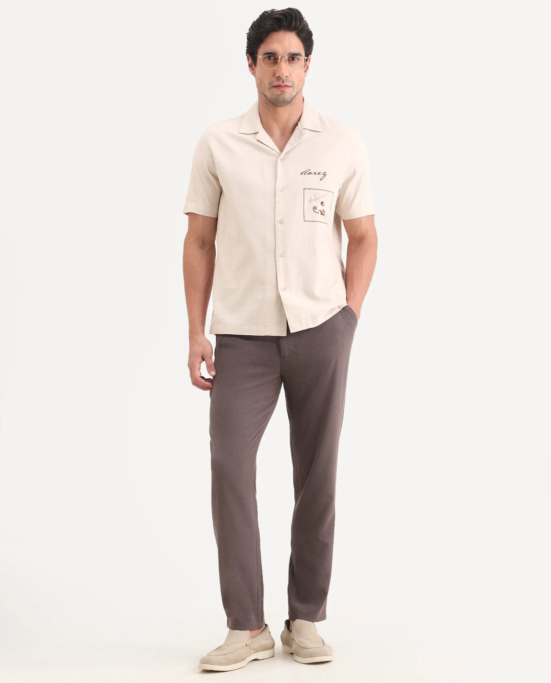 Rare Rabbit Men's Trove Dusky Brown Polyester Blend Fabric Regular Fit Textured Trouser - Image 7