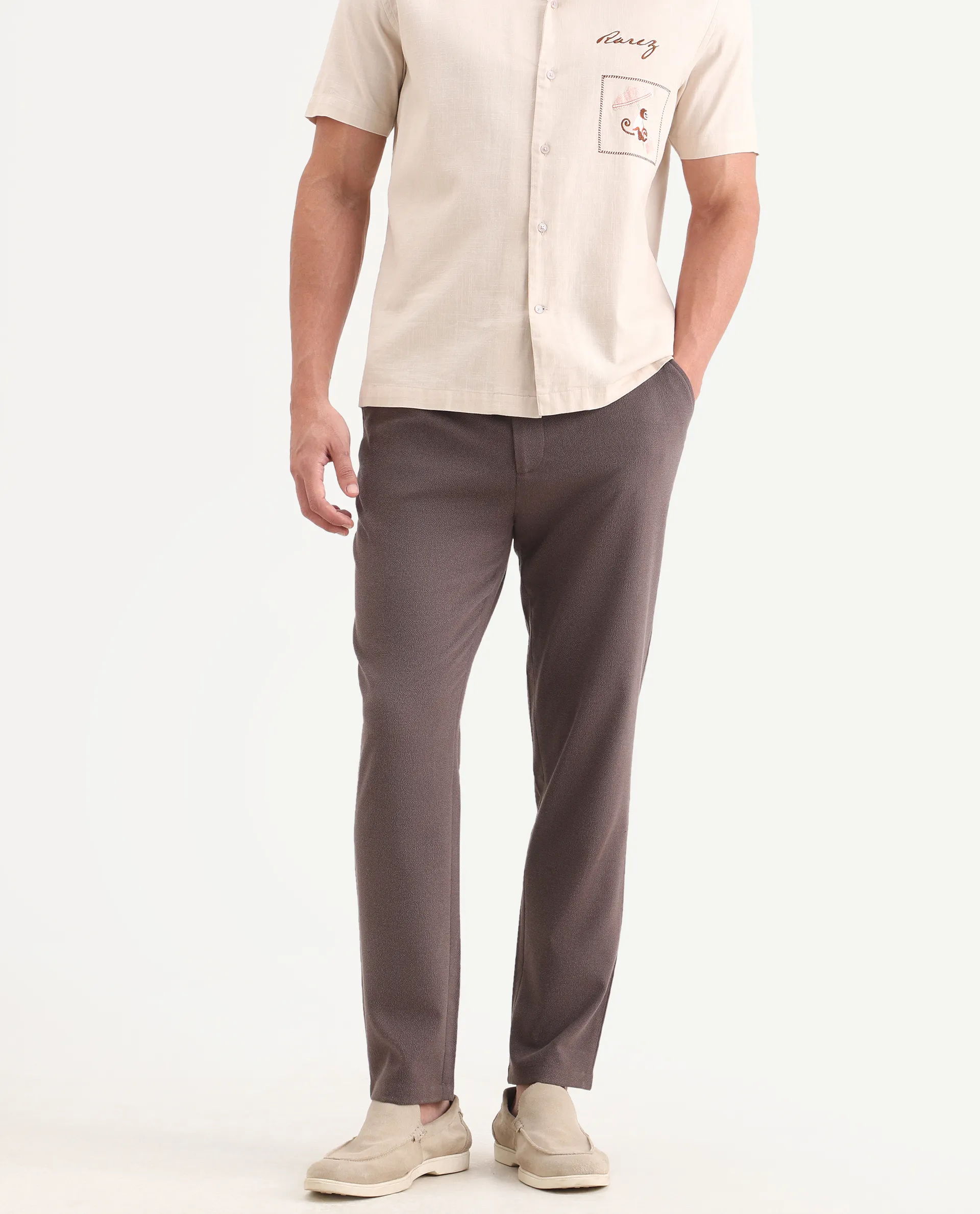 Rare Rabbit Men's Trove Dusky Brown Polyester Blend Fabric Regular Fit Textured Trouser - Image 9
