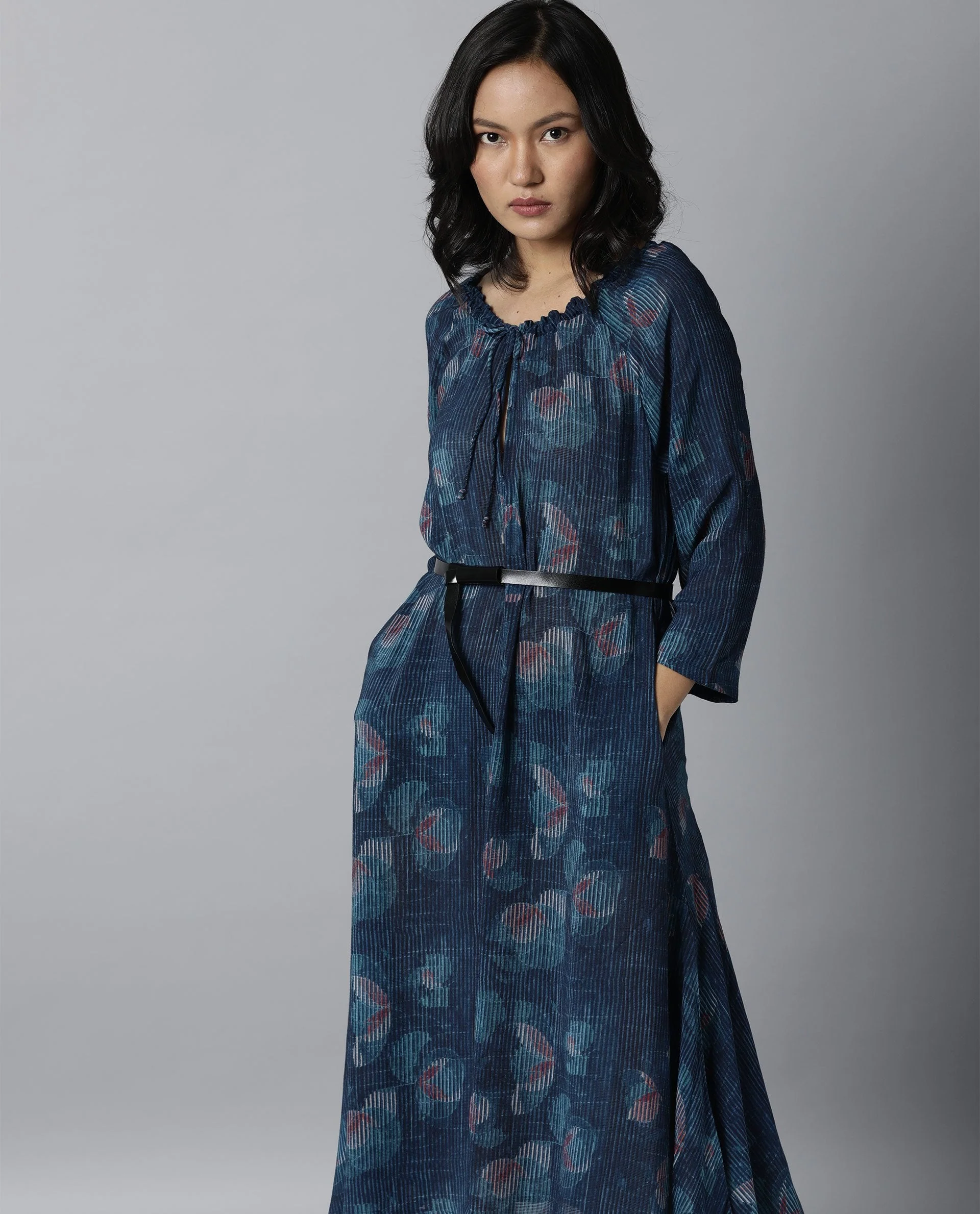 Rareism Women Troy Blue Dress Short Sleeves Printed - Image 2