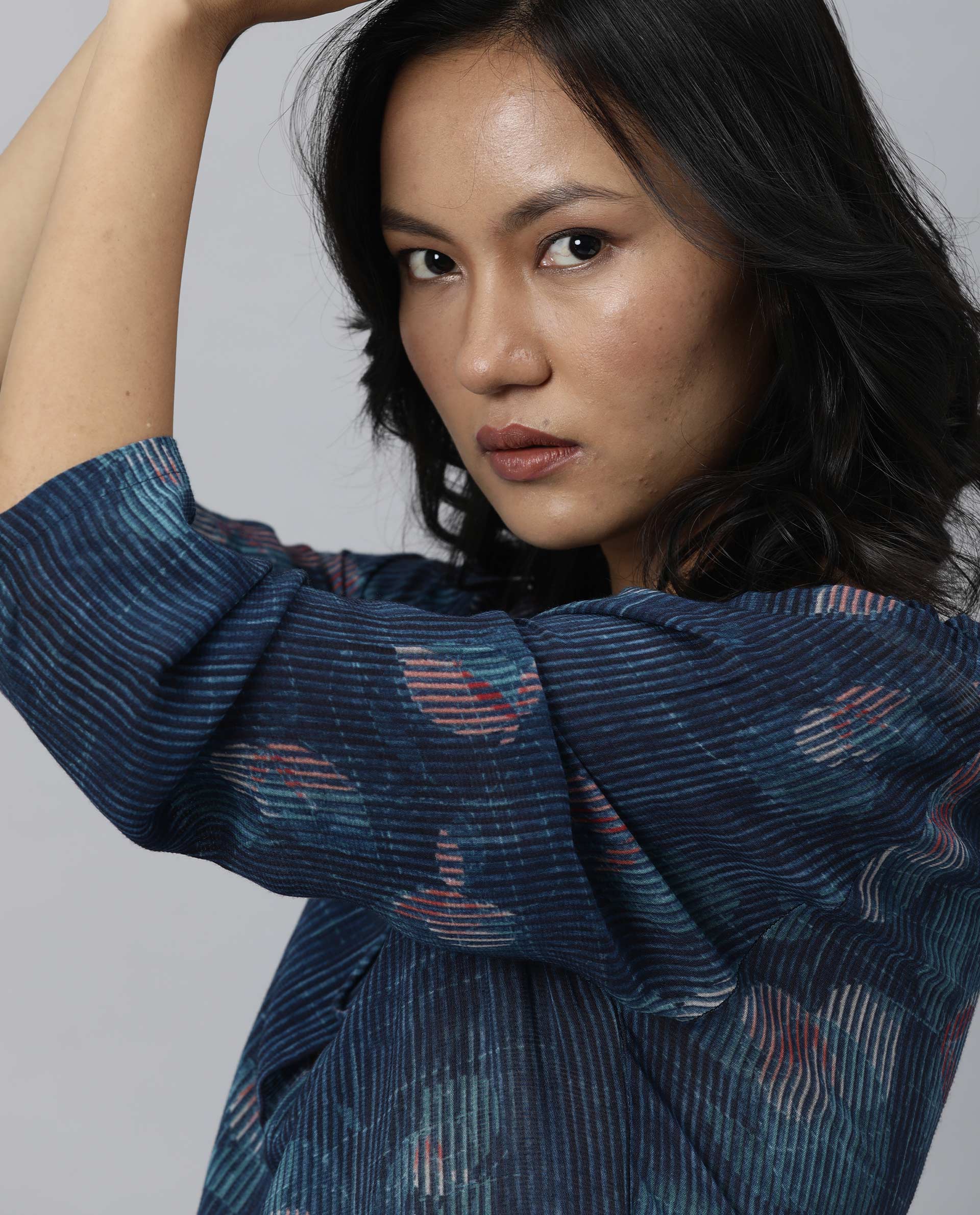 Rareism Women Troy Blue Dress Short Sleeves Printed - Image 4