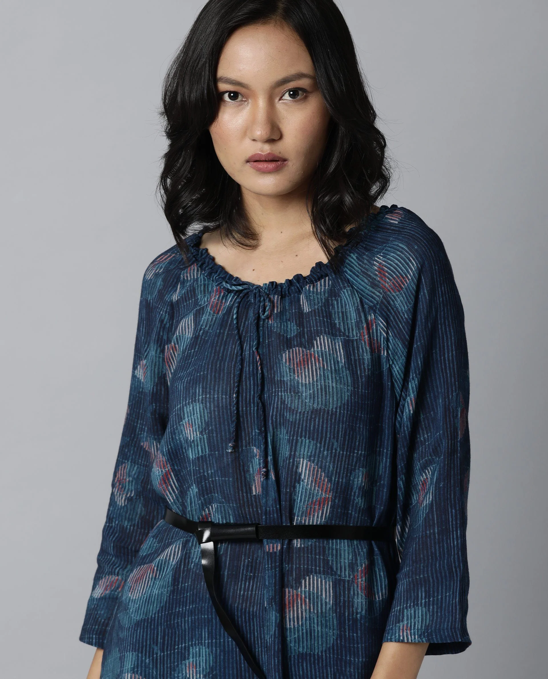 Rareism Women Troy Blue Dress Short Sleeves Printed - Image 6