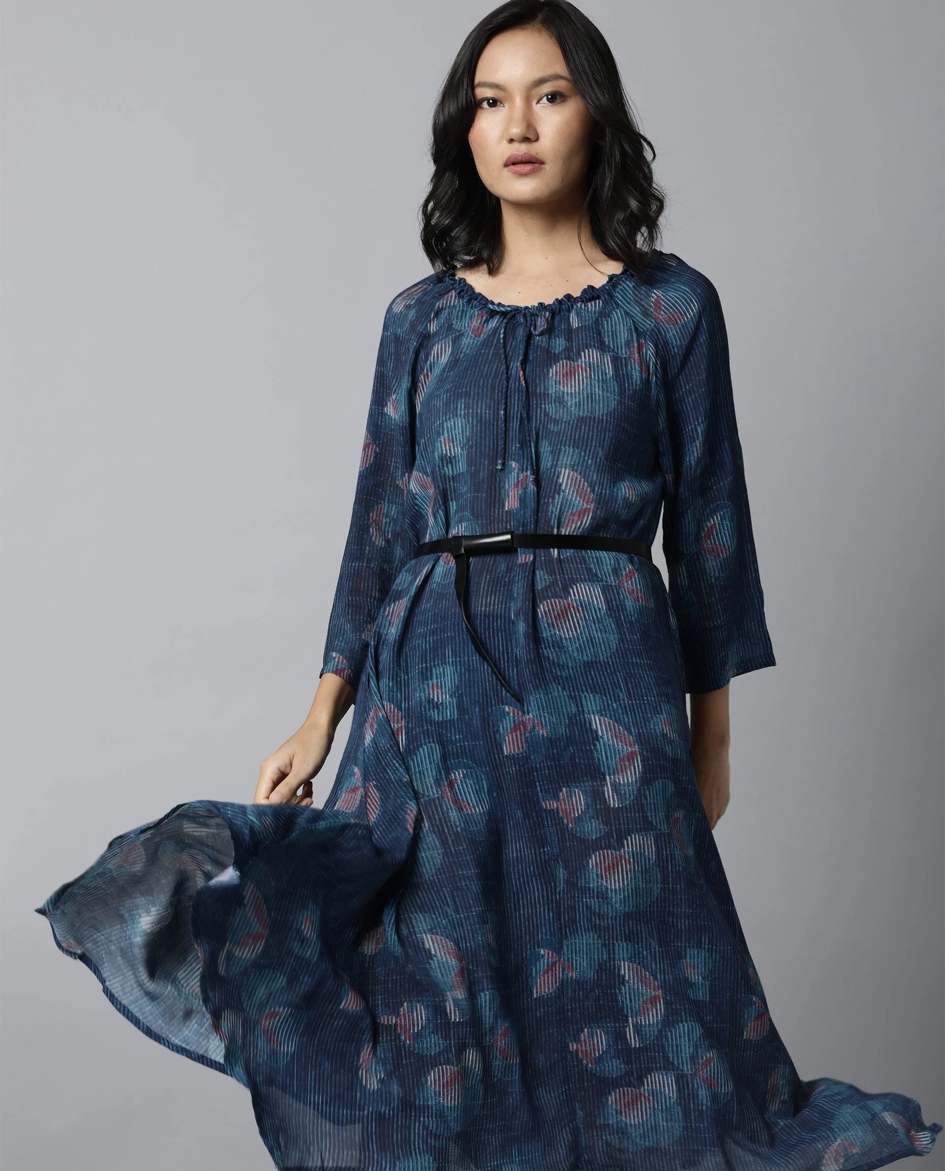 Rareism Women Troy Blue Dress Short Sleeves Printed - Image 7