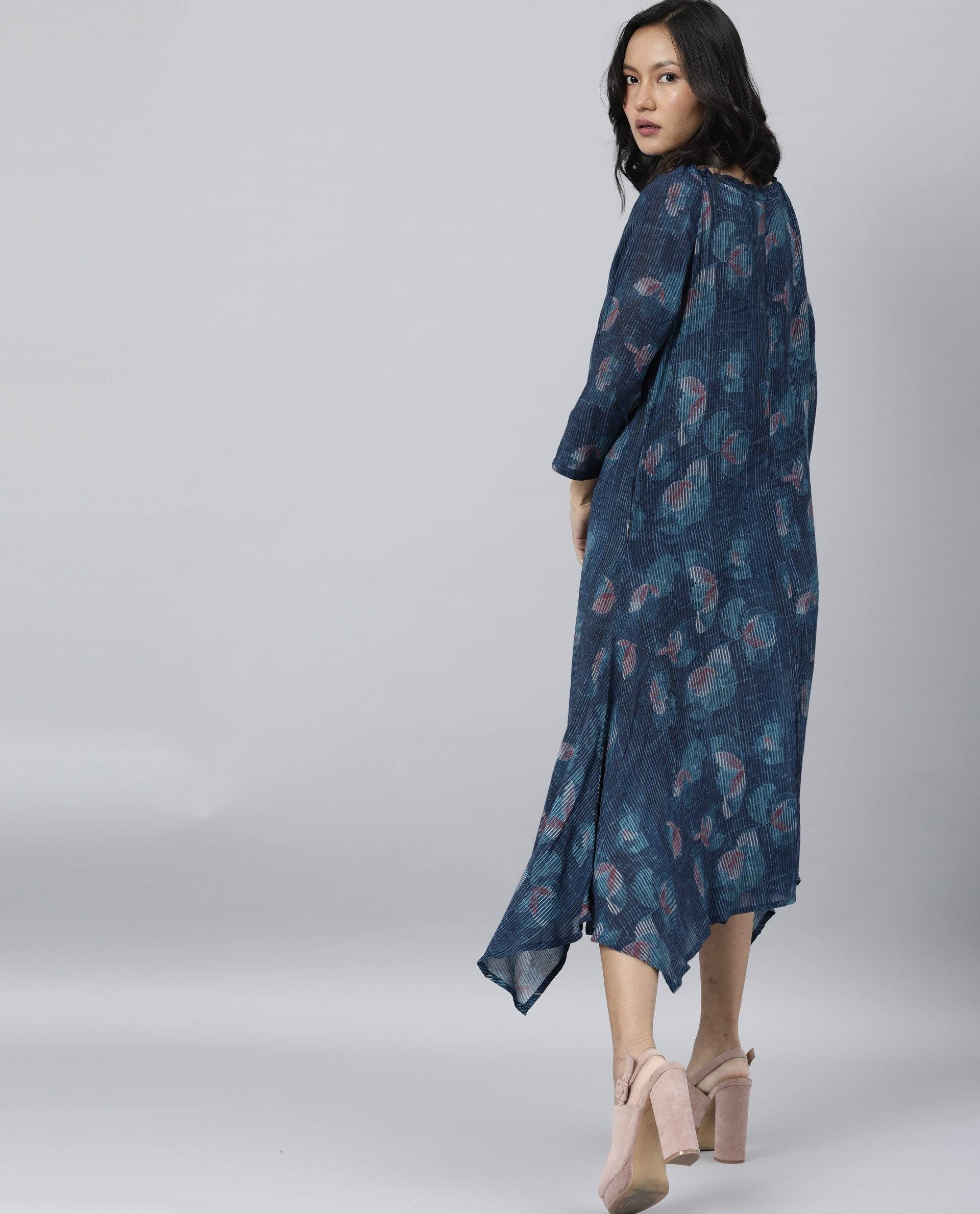 Rareism Women Troy Blue Dress Short Sleeves Printed - Image 8