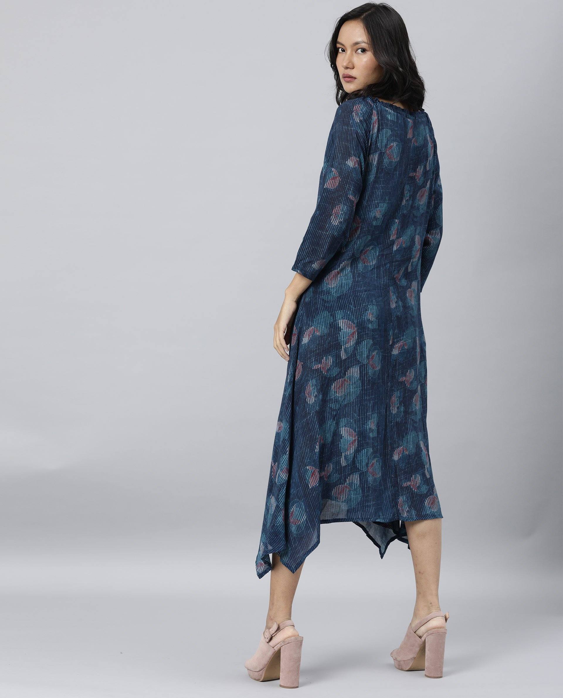Rareism Women Troy Blue Dress Short Sleeves Printed - Image 9